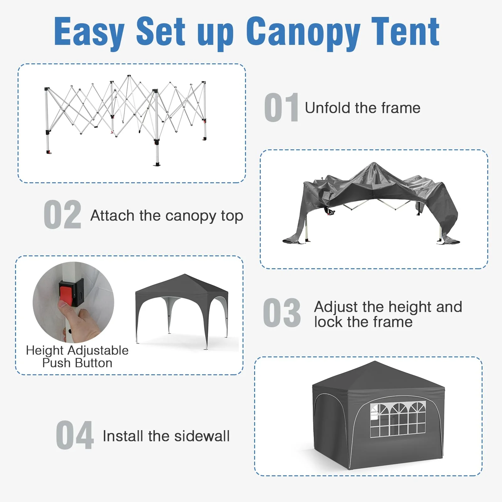Goplus 10 X 10 FT Pop up Canopy Tent with 4 Removable Sidewall - Image 7