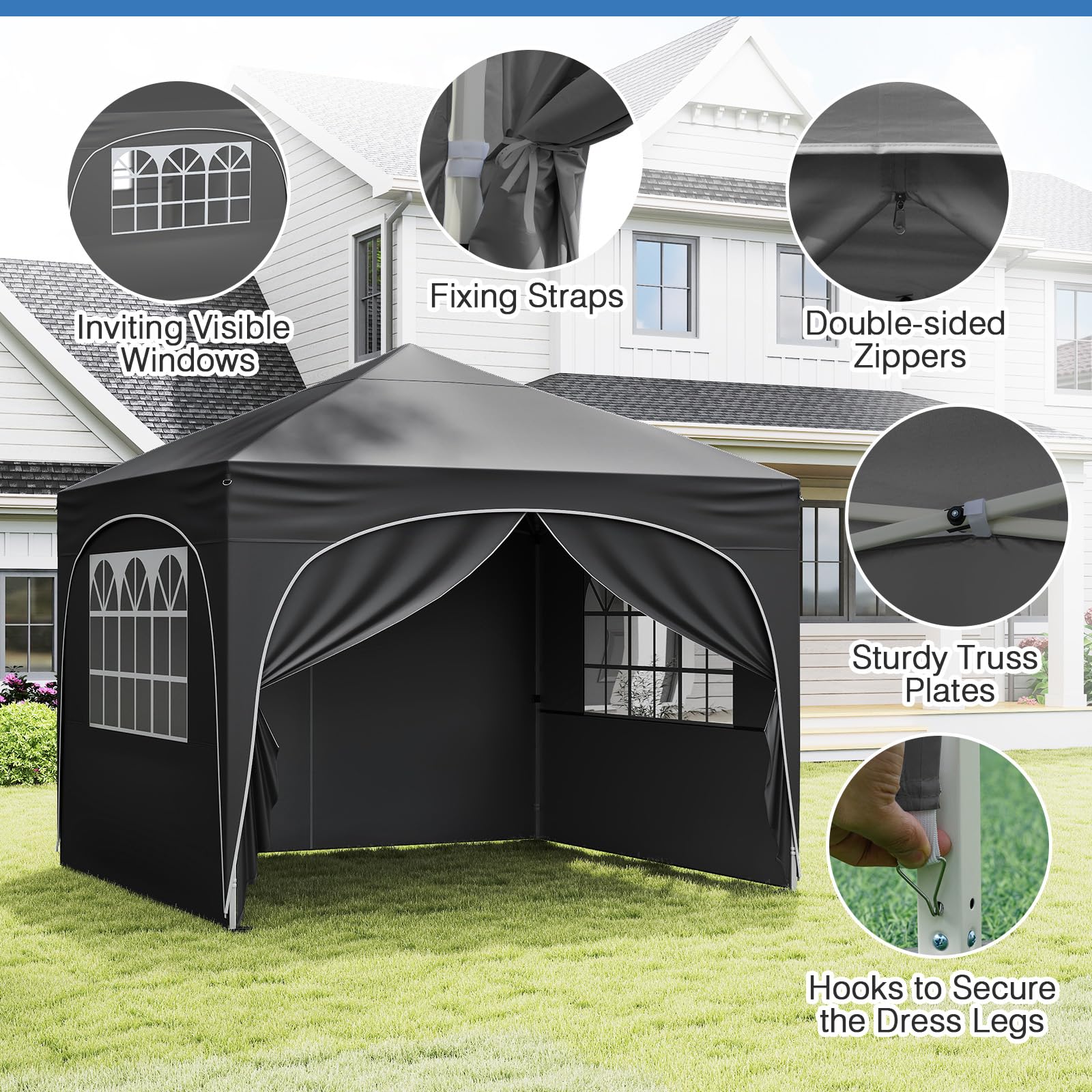 Goplus 10 X 10 FT Pop up Canopy Tent with 4 Removable Sidewall - Image 8