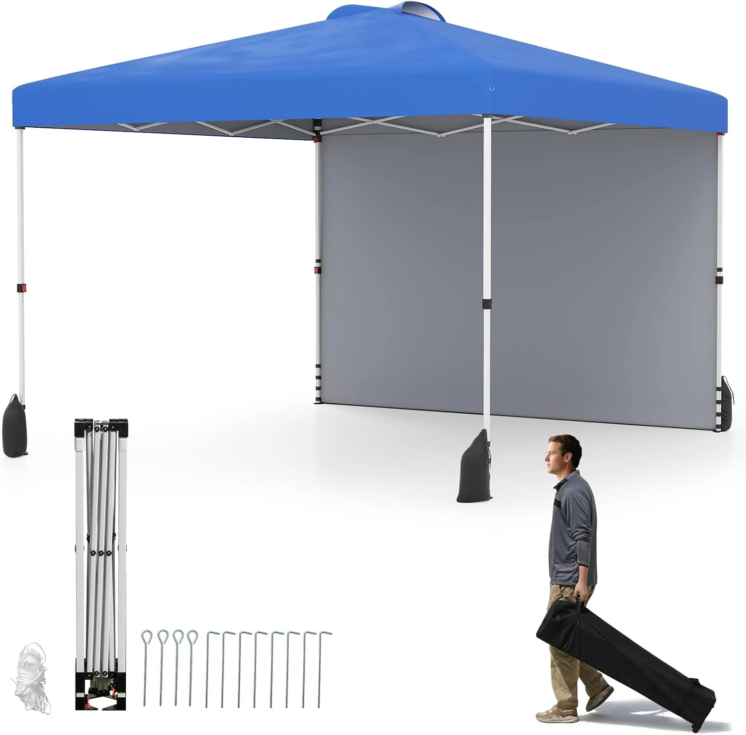 Goplus 10 x 10 Pop Up Canopy with 1 Sidewall and Wheeled Bag - Image 10