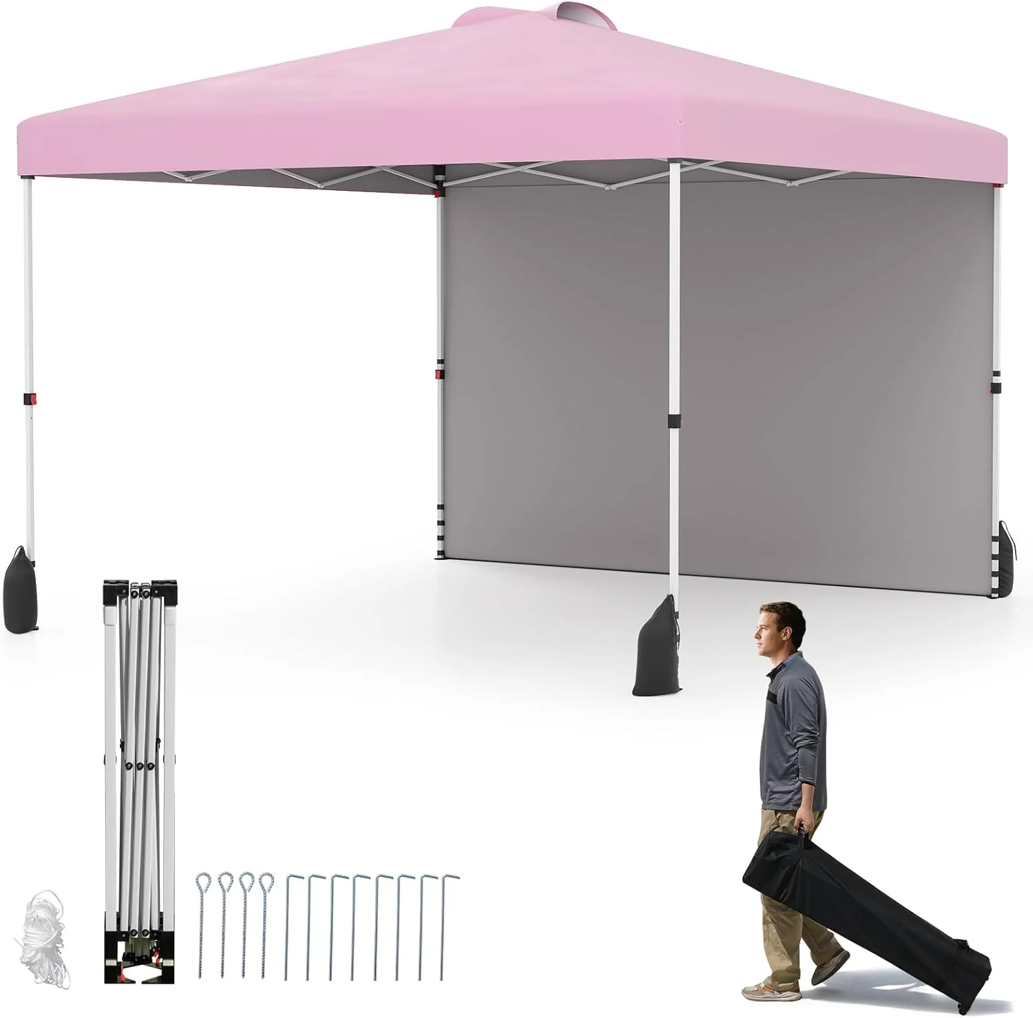 Goplus 10 x 10 Pop Up Canopy with 1 Sidewall and Wheeled Bag - Image 11