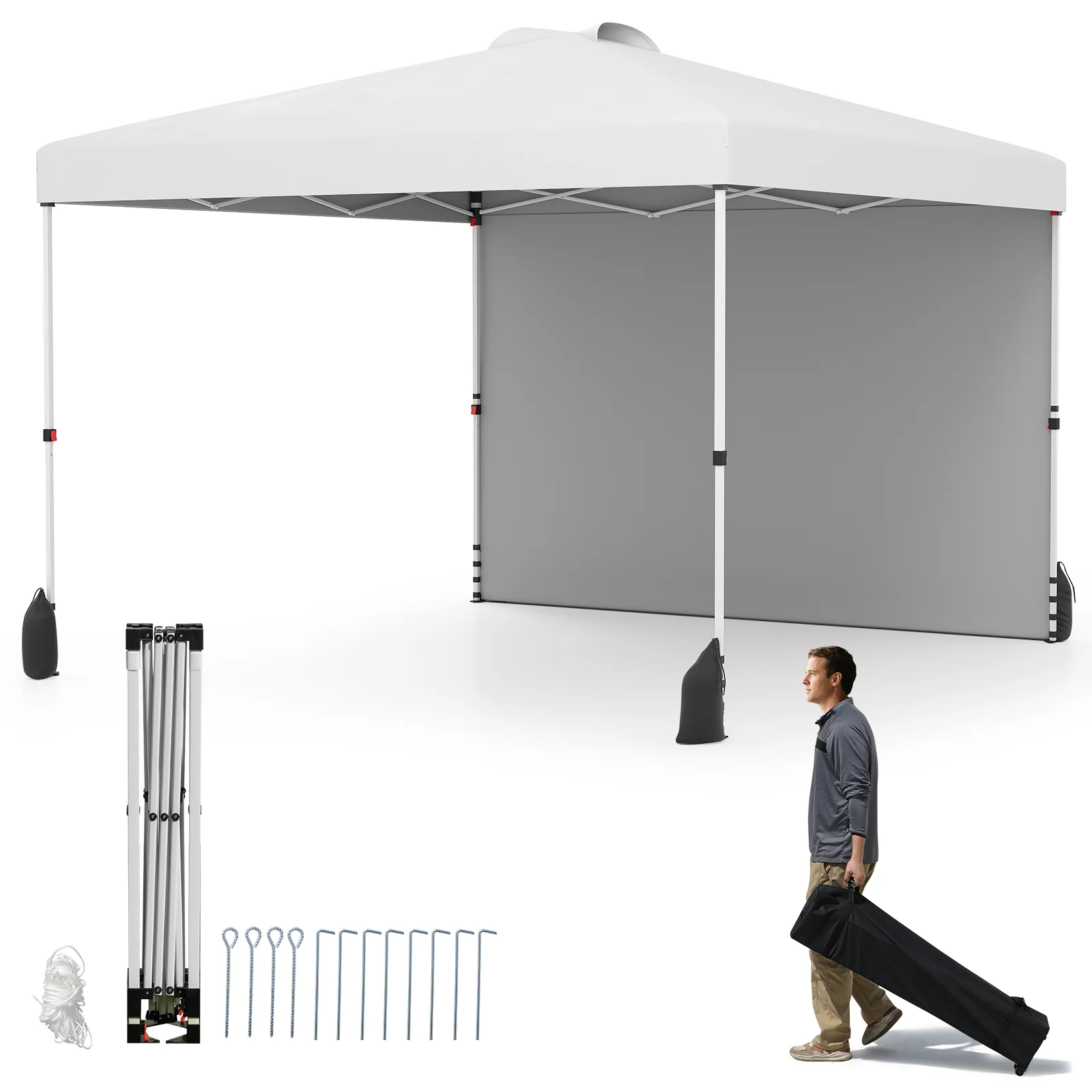 Goplus 10 x 10 Pop Up Canopy with 1 Sidewall and Wheeled Bag - Image 12