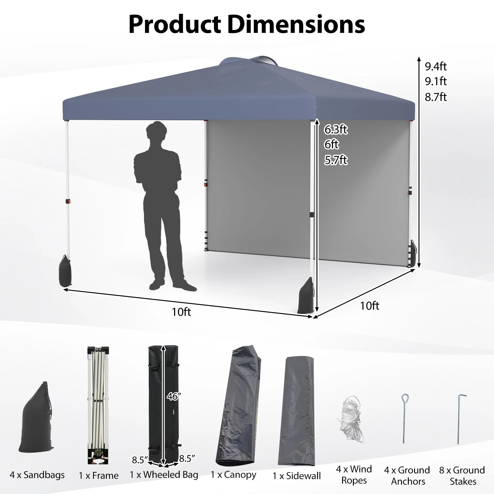 Goplus 10 x 10 Pop Up Canopy with 1 Sidewall and Wheeled Bag - Image 4