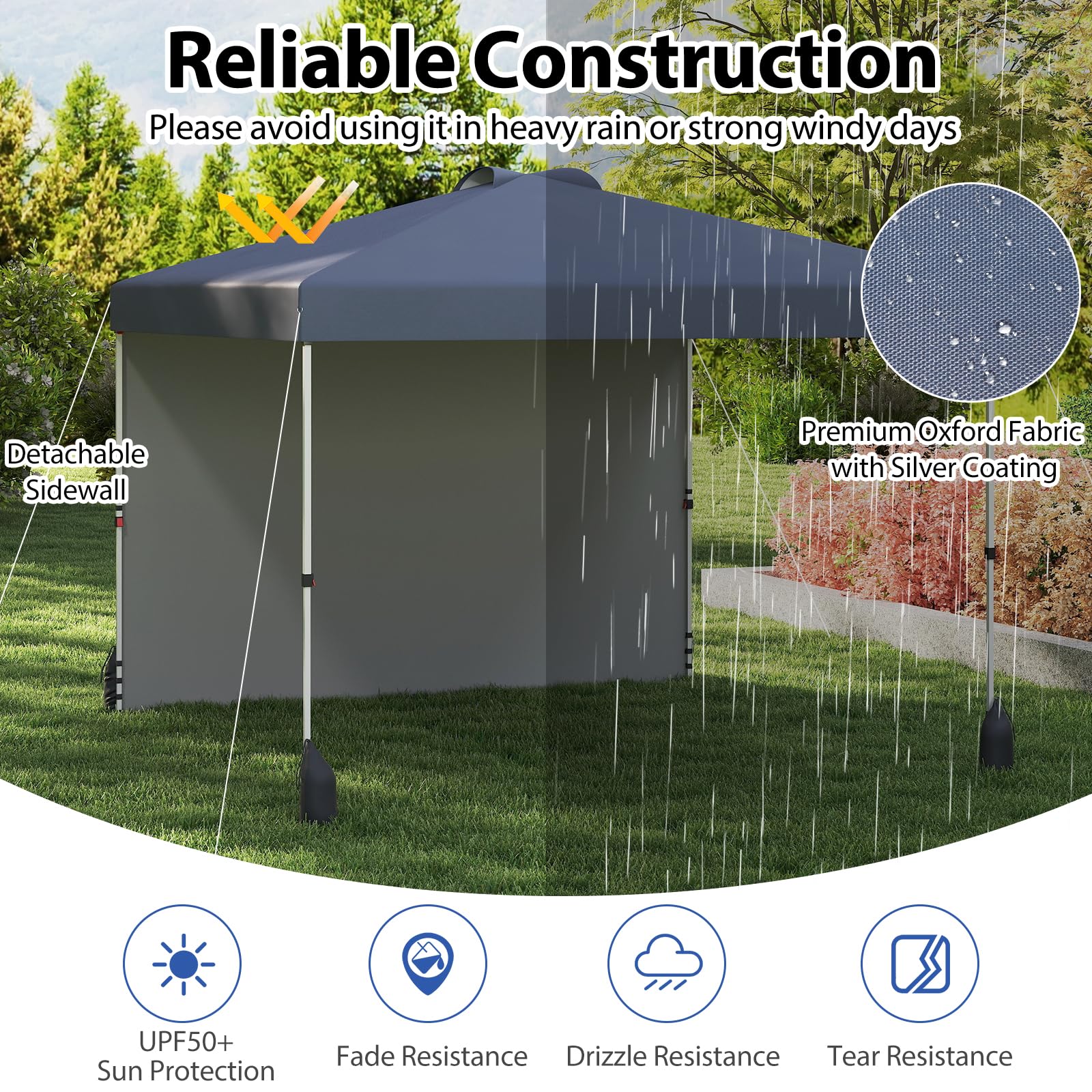 Goplus 10 x 10 Pop Up Canopy with 1 Sidewall and Wheeled Bag - Image 7