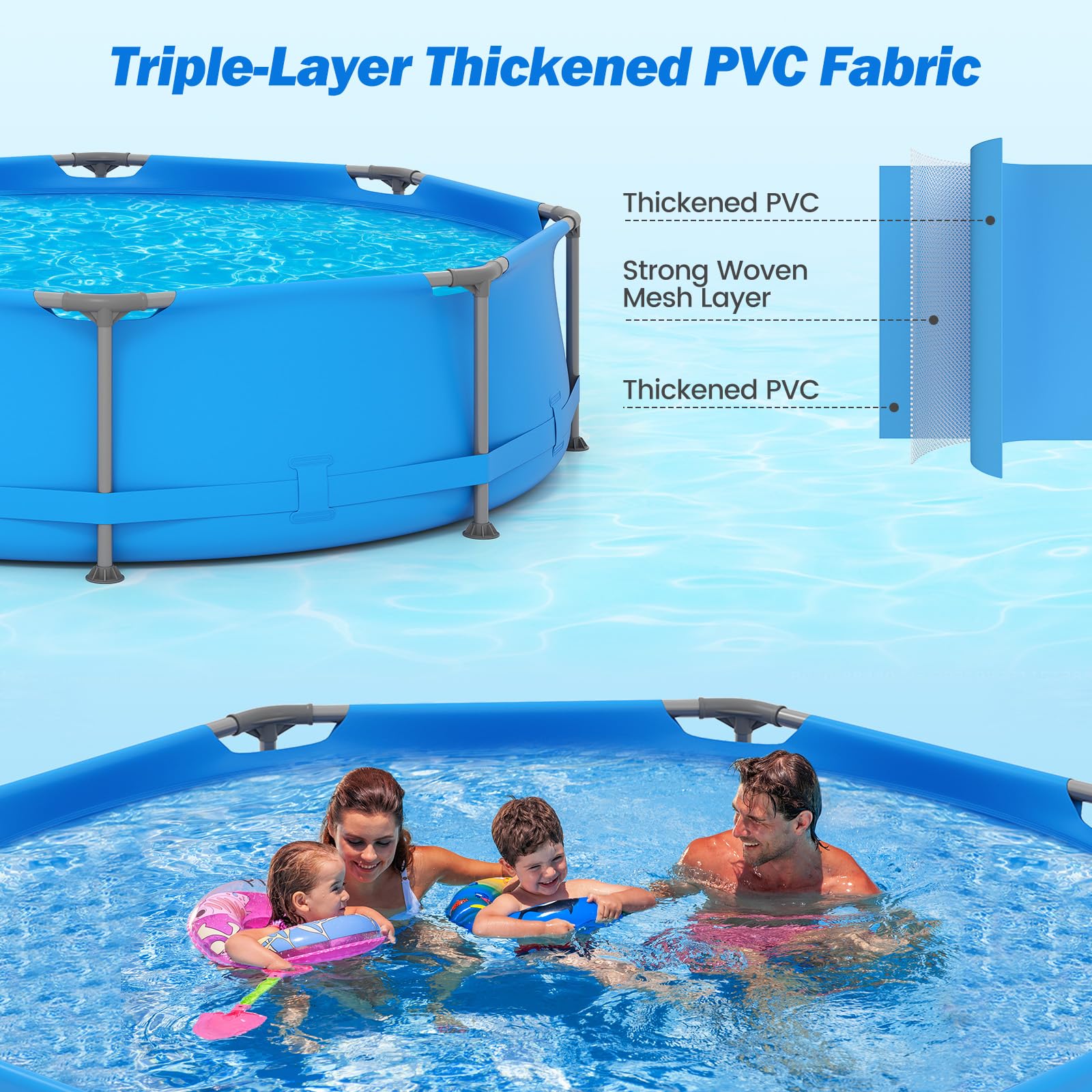Goplus 10' x 10' x 30'' Metal Frame Family Pool Set w/PVC Fabric & Drainage Valve Connector - Image 3
