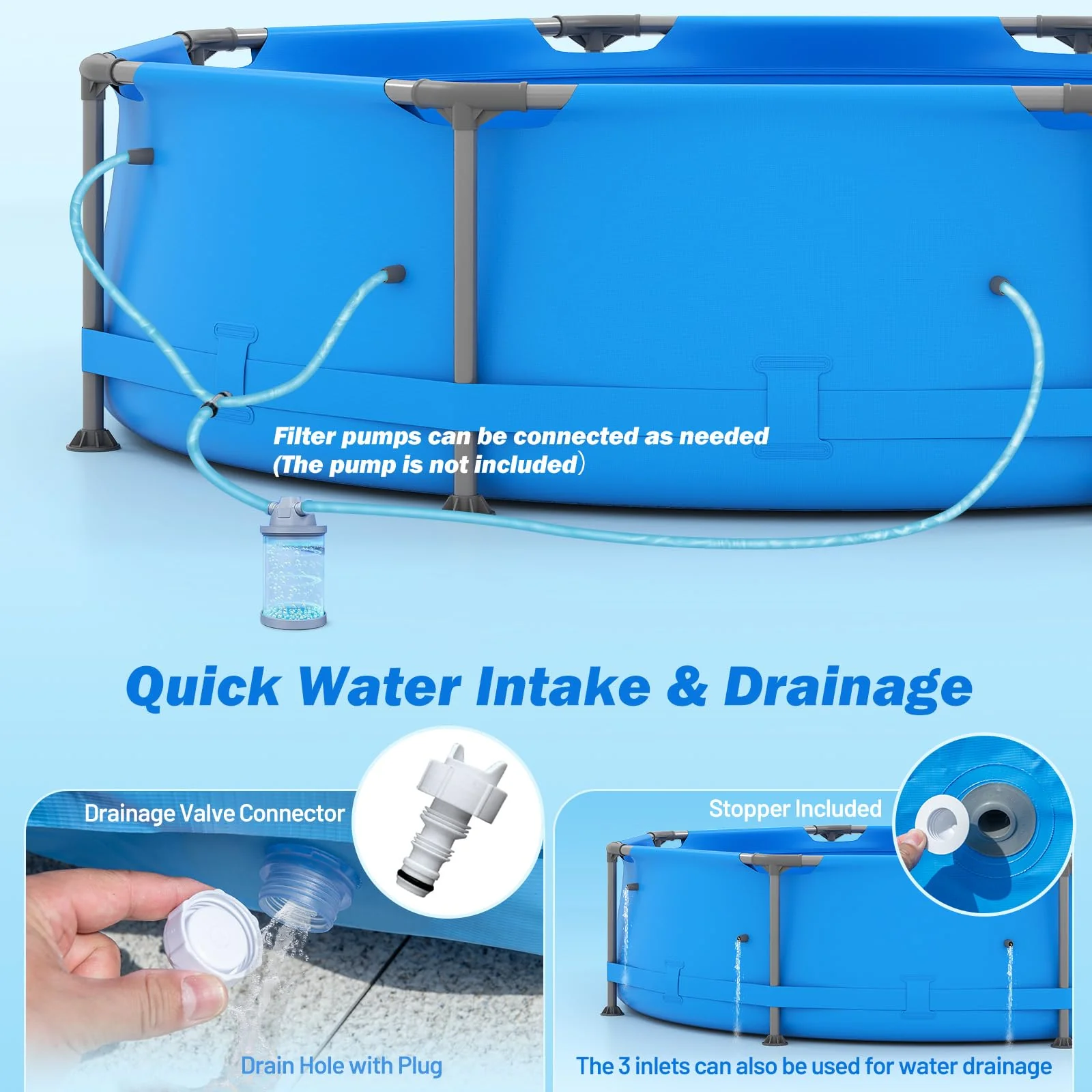 Goplus 10' x 10' x 30'' Metal Frame Family Pool Set w/PVC Fabric & Drainage Valve Connector - Image 4