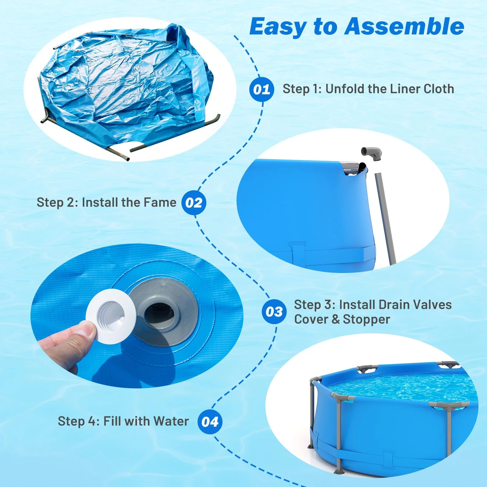Goplus 10' x 10' x 30'' Metal Frame Family Pool Set w/PVC Fabric & Drainage Valve Connector - Image 5