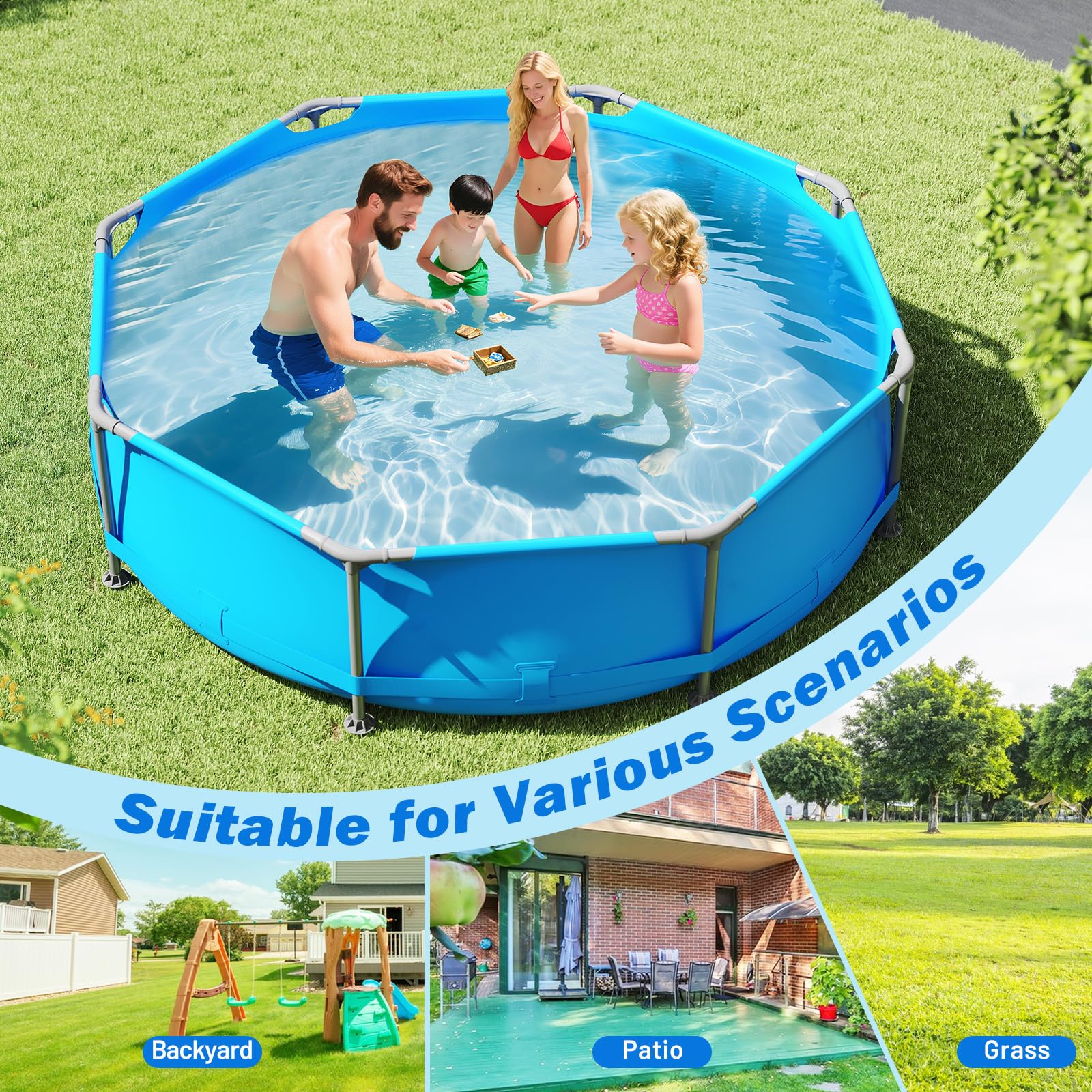 Goplus 10' x 10' x 30'' Metal Frame Family Pool Set w/PVC Fabric & Drainage Valve Connector - Image 7