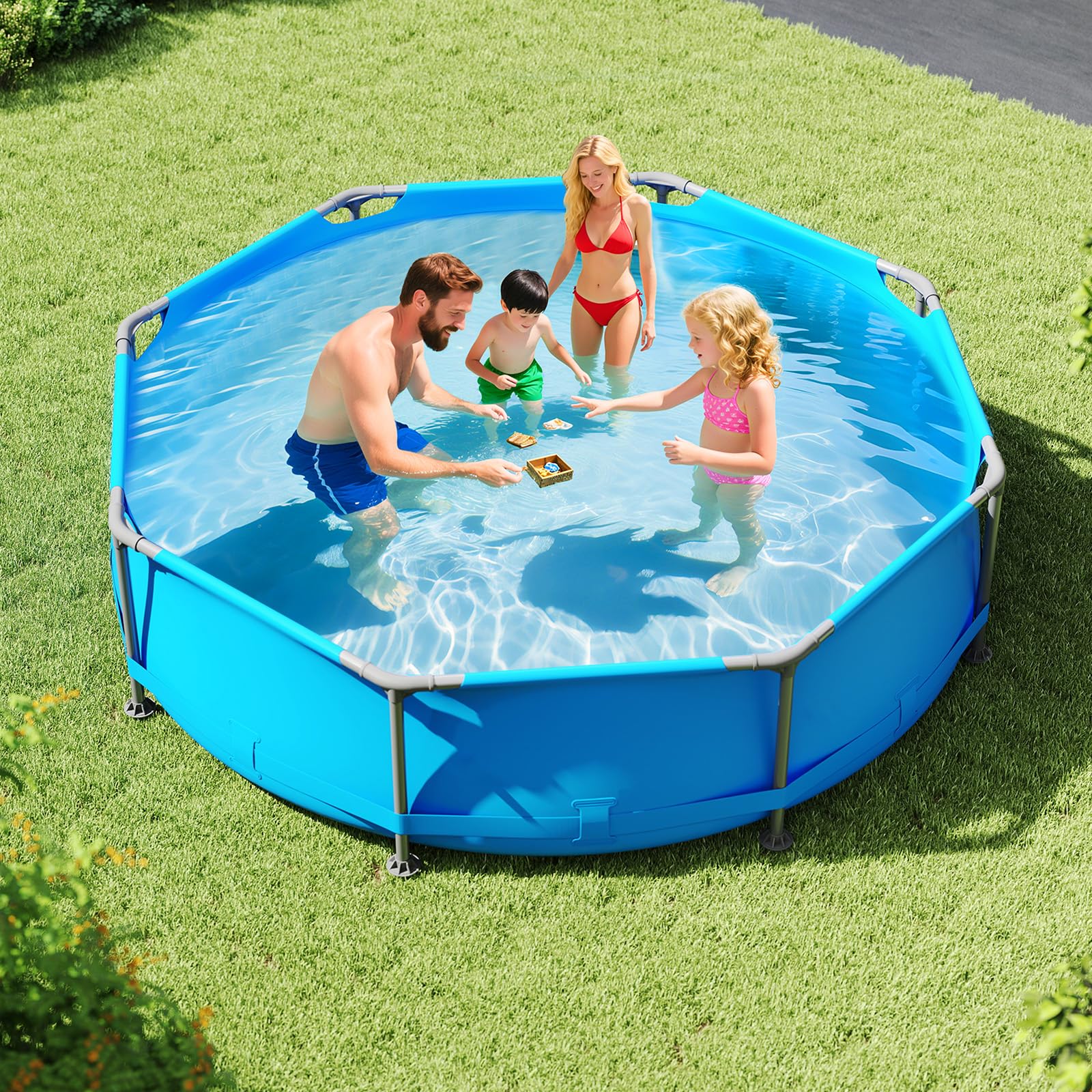 Goplus 10' x 10' x 30'' Metal Frame Family Pool Set w/PVC Fabric & Drainage Valve Connector - Image 9
