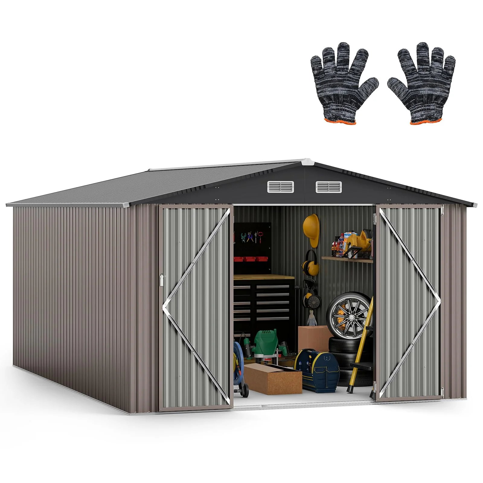 Goplus 10 x 14 FT Outdoor Storage Shed with Improved Windproof Metal Structure - Image 2