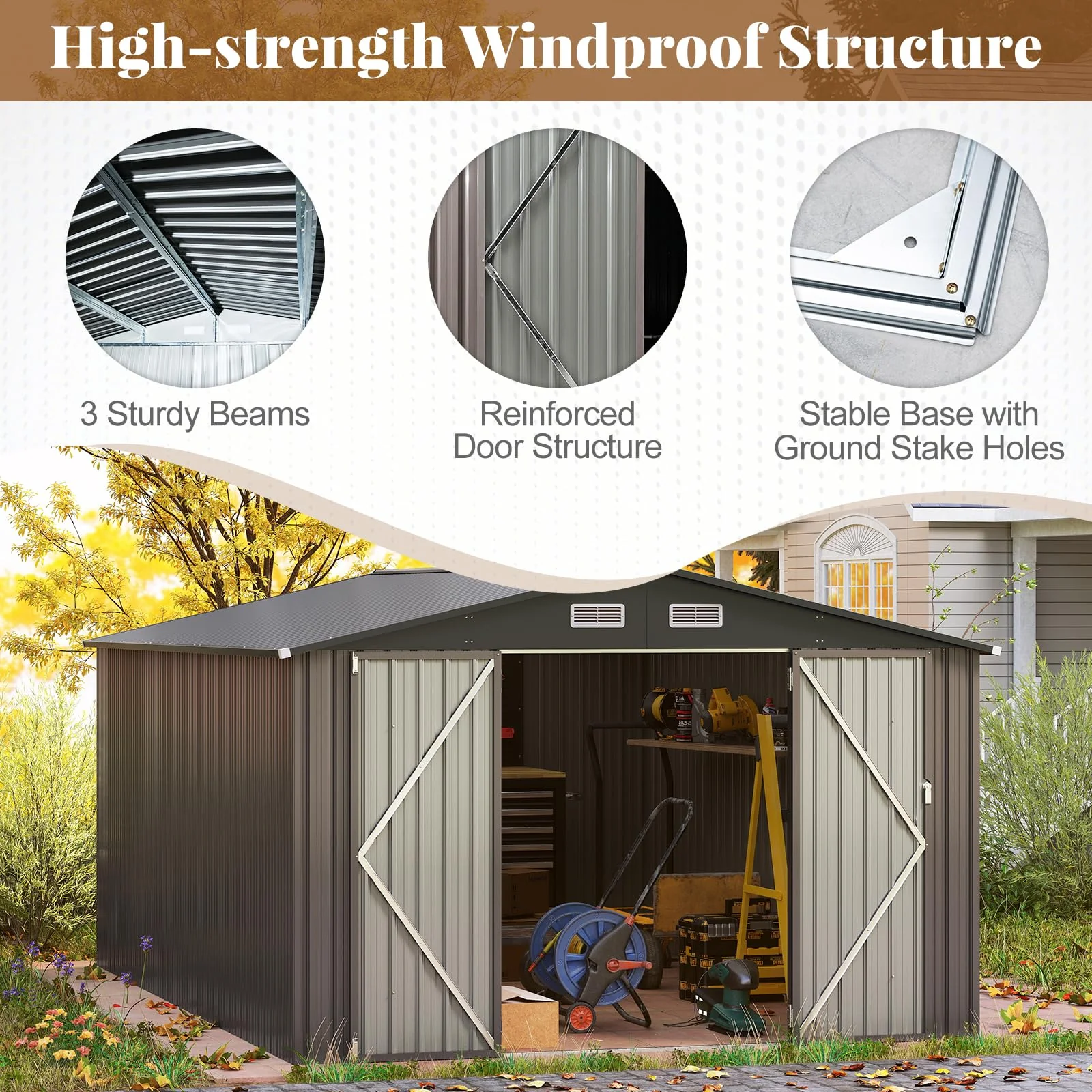 Goplus 10 x 14 FT Outdoor Storage Shed with Improved Windproof Metal Structure - Image 3