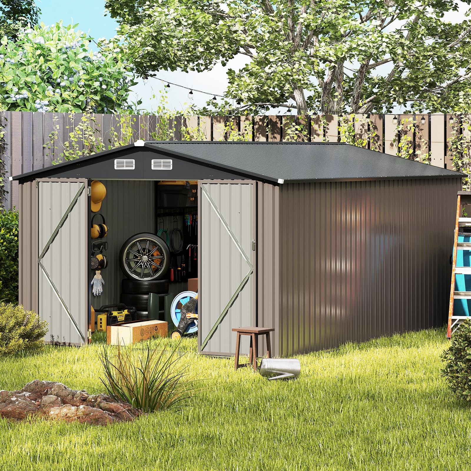 Goplus 10 x 14 FT Outdoor Storage Shed with Improved Windproof Metal Structure - Image 5