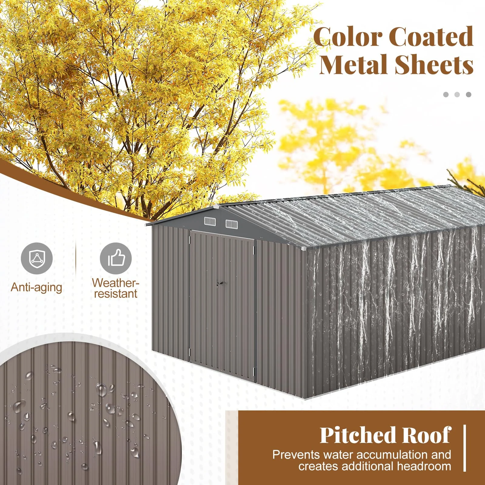 Goplus 10 x 14 FT Outdoor Storage Shed with Improved Windproof Metal Structure - Image 7