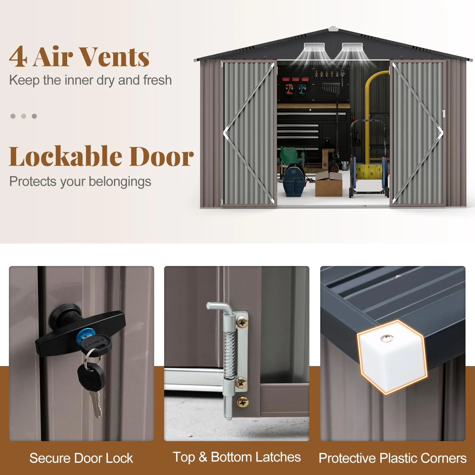 Goplus 10 x 14 FT Outdoor Storage Shed with Improved Windproof Metal Structure - Image 9
