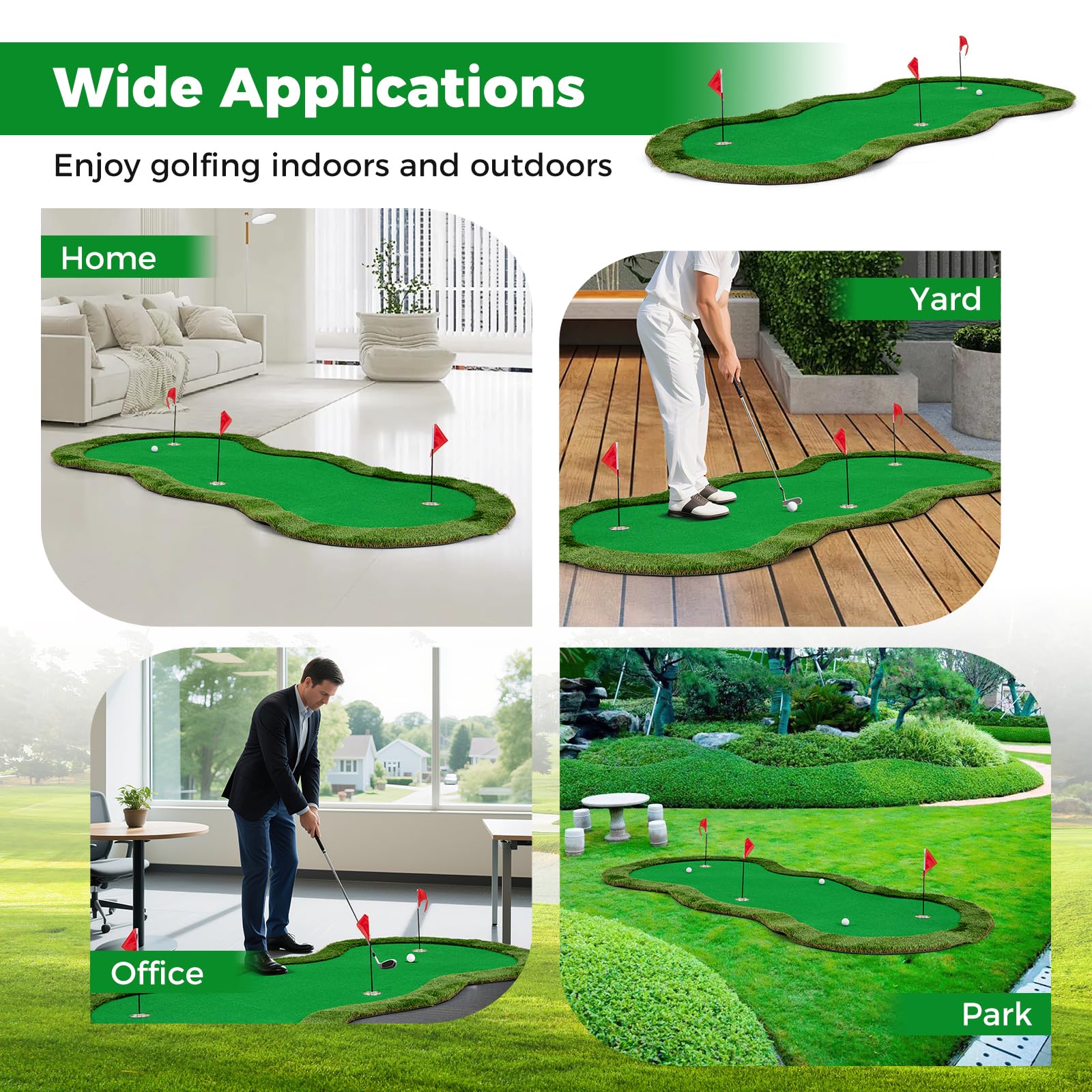 Goplus 10x5FT Large Golf Putting Green with 3 Holes & 3 Flags - Image 8