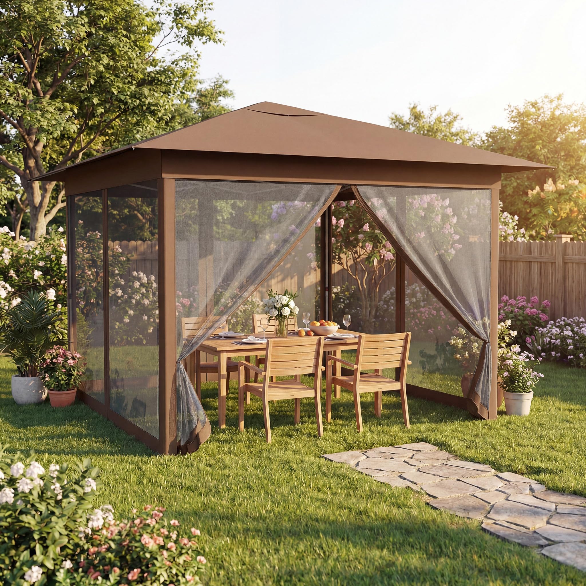 Goplus 11.5 x 11.5 FT Pop-up Gazebo One-Person Easy Setup Canopy Tent with Mesh Screen Netting - Image 2