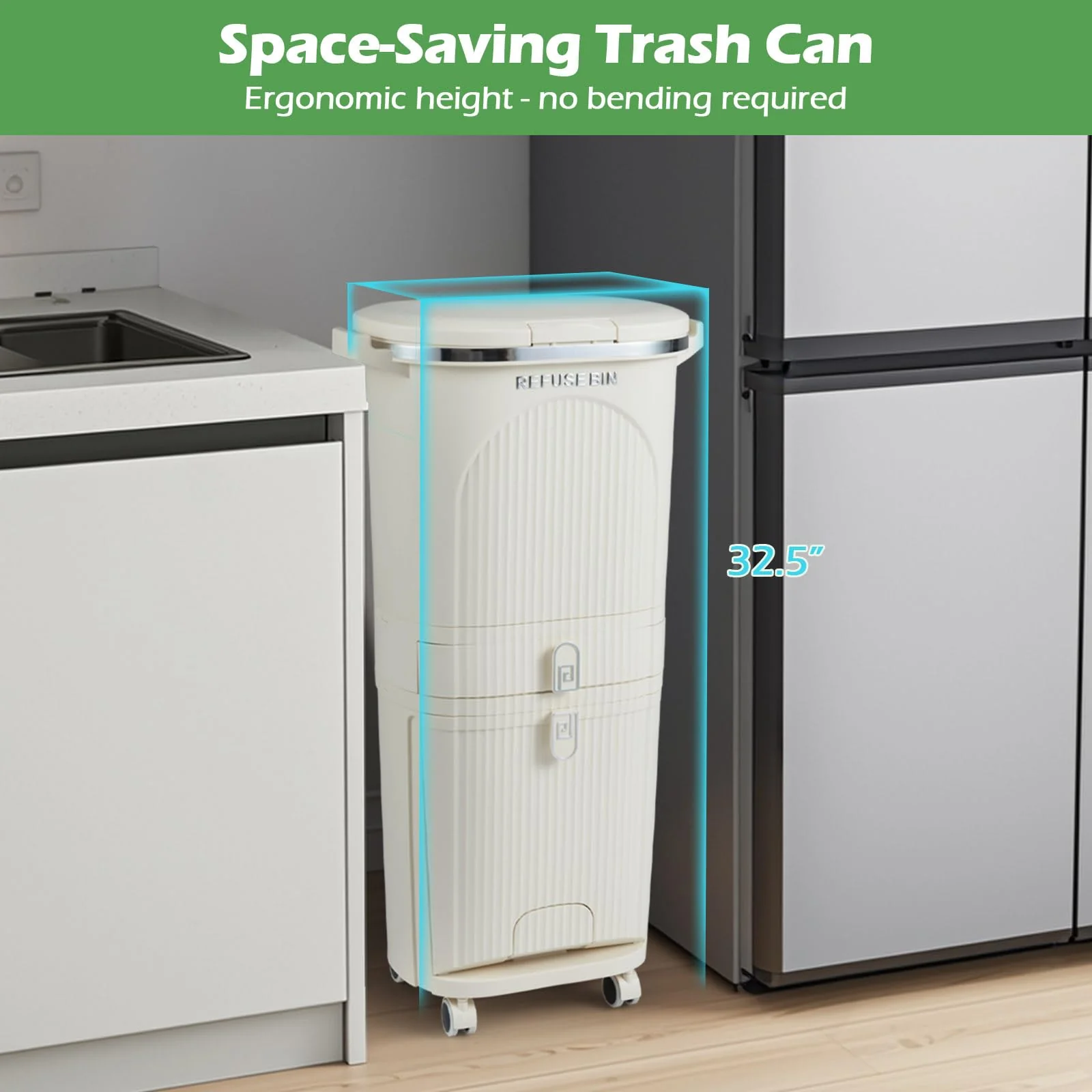 Goplus 11 Gallon 3-Layer Kitchen Trash Can with Lid with 2 Removable Buckets - Image 3