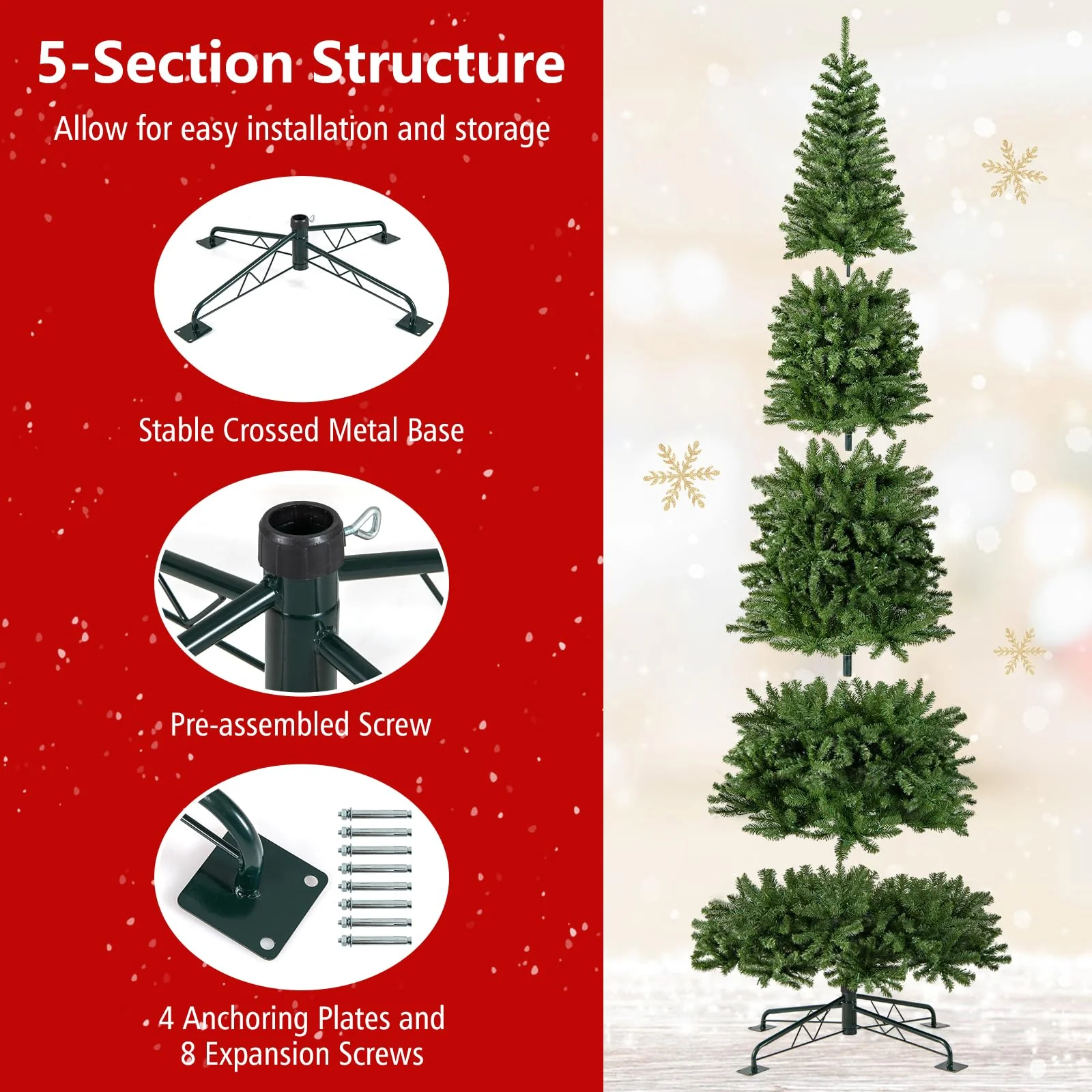 Goplus 12 FT Pre-Lit Artificial Christmas Tree with Quick Power Connector - Image 6