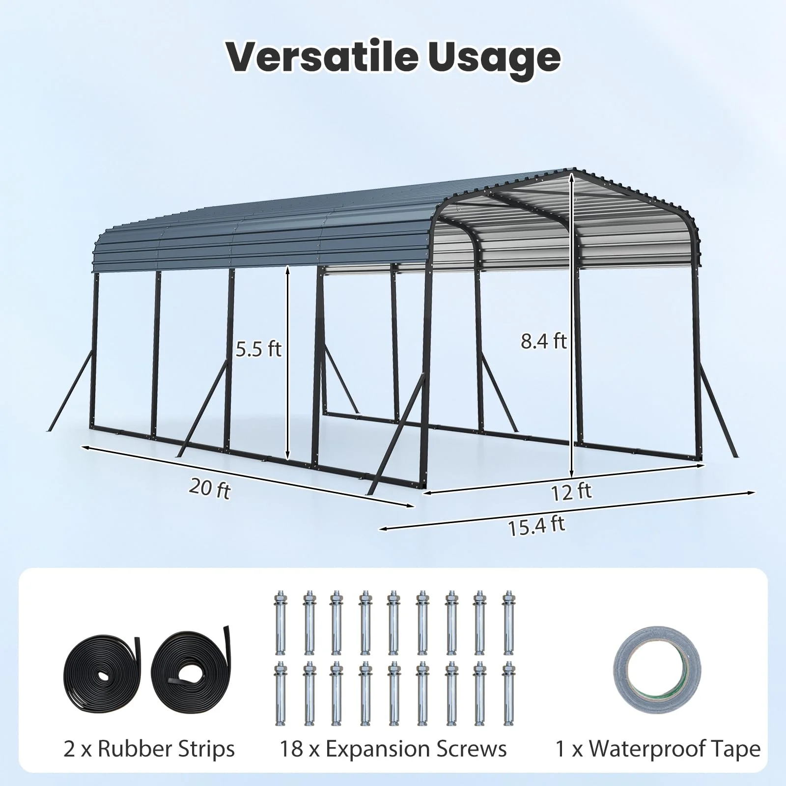 Goplus 12 x 20 FT Heavy-Duty Carport Outdoor Galvanized Steel Garage Car Shelter - Image 2