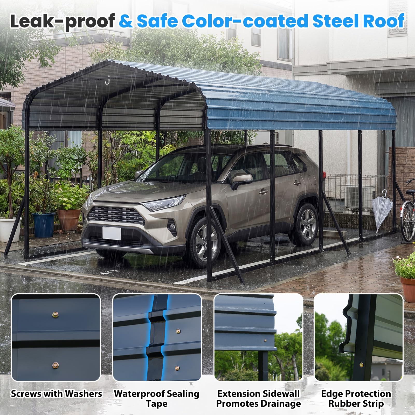 Goplus 12 x 20 FT Heavy-Duty Carport Outdoor Galvanized Steel Garage Car Shelter - Image 4