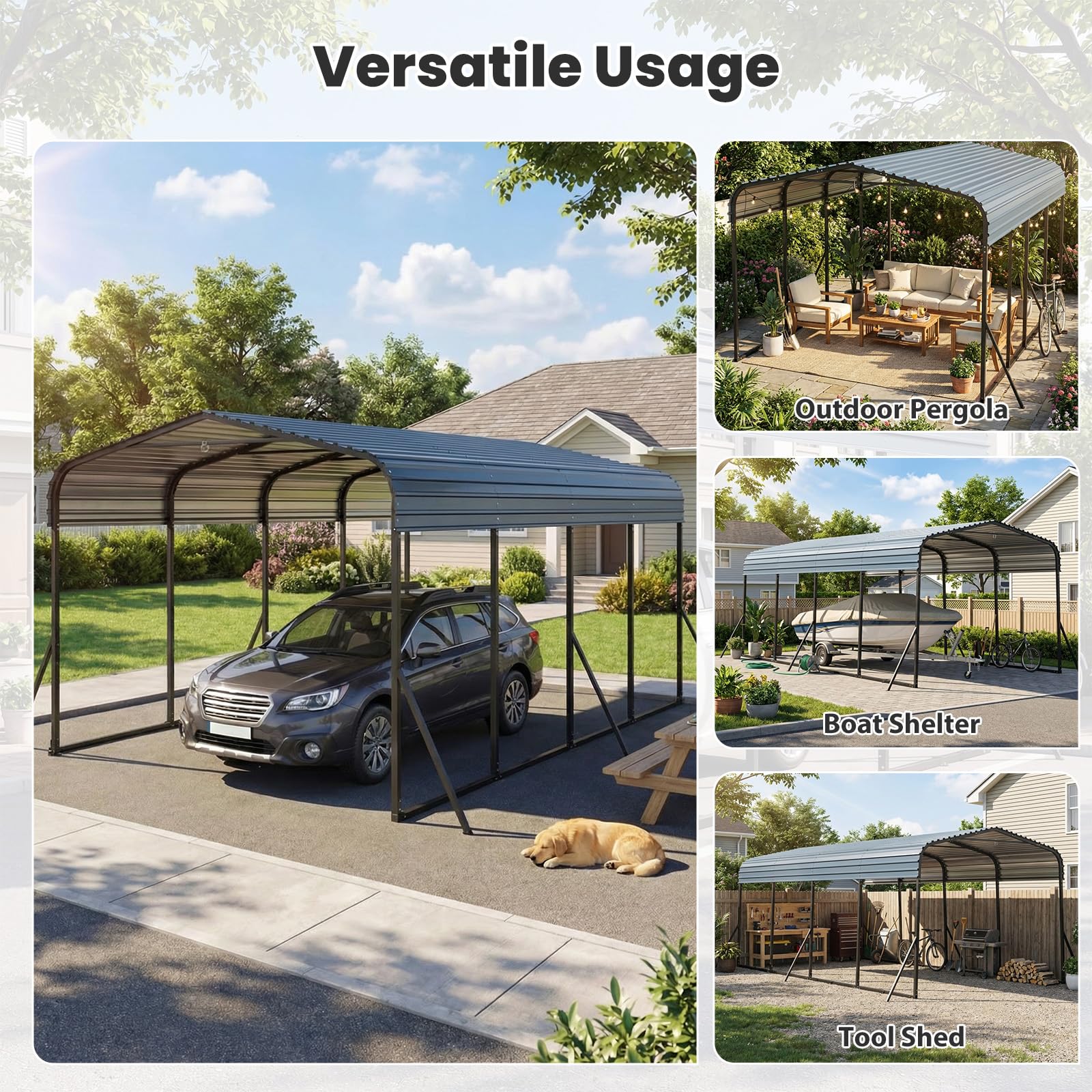 Goplus 12 x 20 FT Heavy-Duty Carport Outdoor Galvanized Steel Garage Car Shelter - Image 5