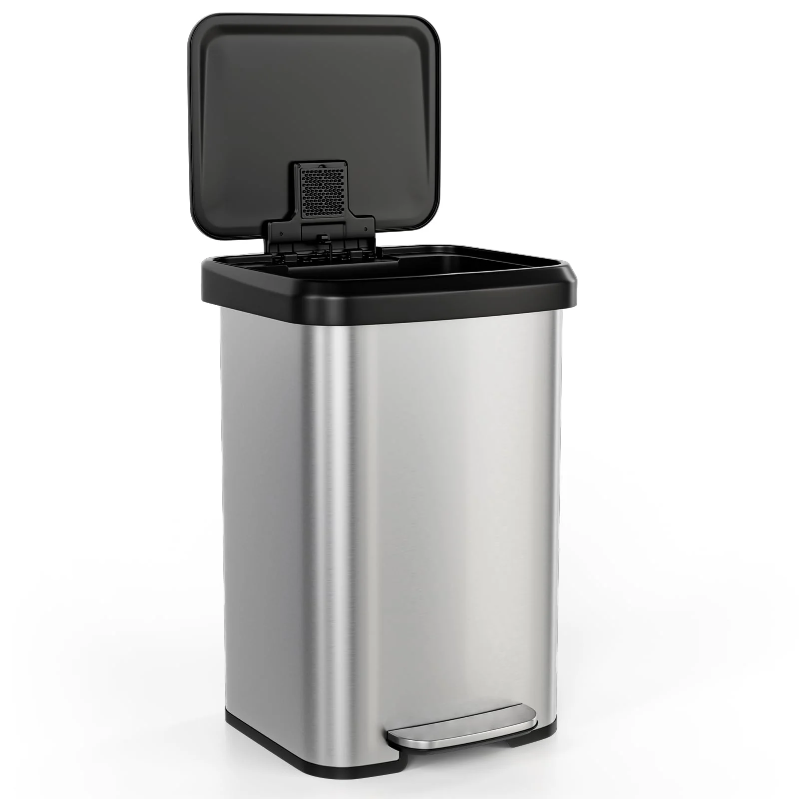 Goplus 13 Gallon/50 L Stainless Steel Trash Can w/Soft-Close Lid, Foot Pedal & Deodorizer Compartment - Image 10