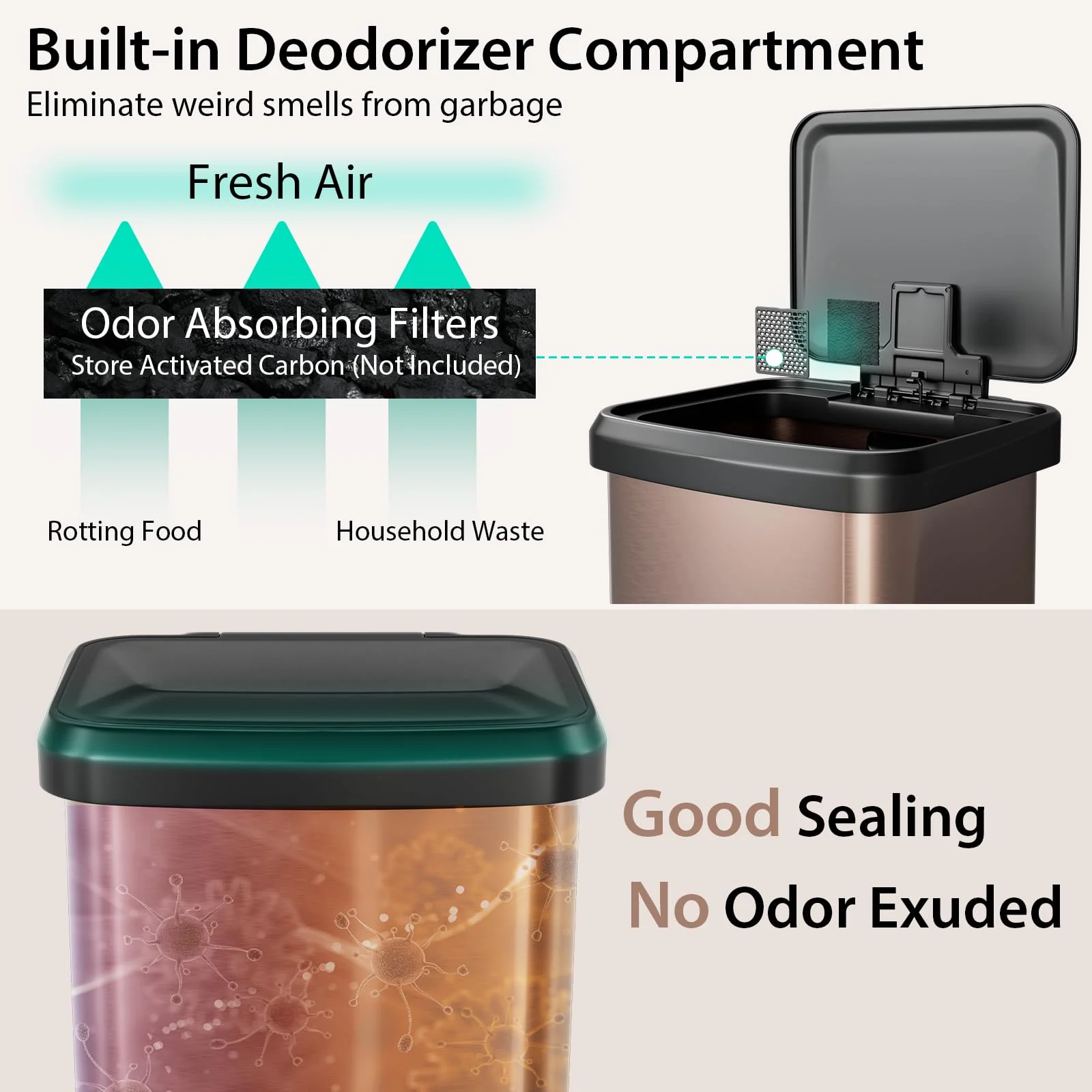 Goplus 13 Gallon/50 L Stainless Steel Trash Can w/Soft-Close Lid, Foot Pedal & Deodorizer Compartment - Image 3