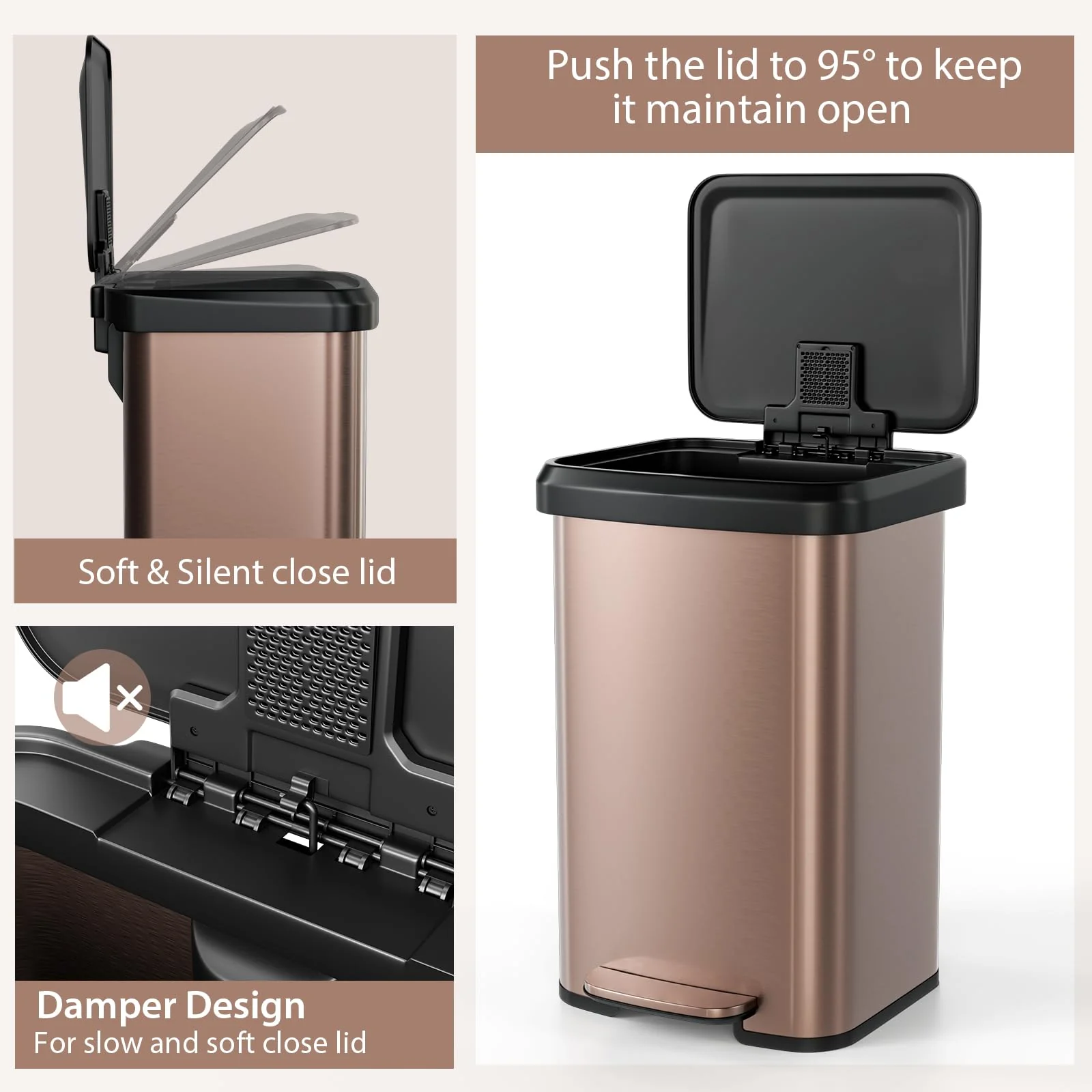 Goplus 13 Gallon/50 L Stainless Steel Trash Can w/Soft-Close Lid, Foot Pedal & Deodorizer Compartment - Image 5