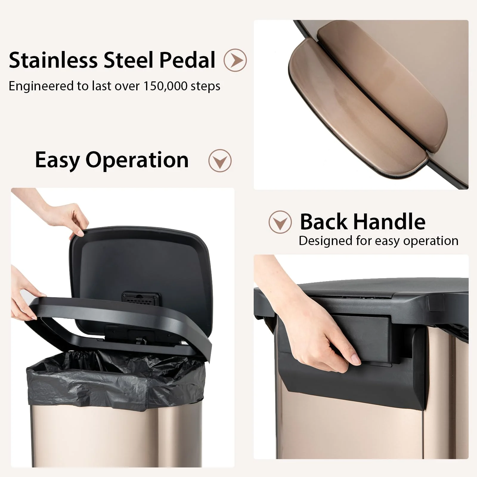 Goplus 13 Gallon/50 L Stainless Steel Trash Can w/Soft-Close Lid, Foot Pedal & Deodorizer Compartment - Image 6