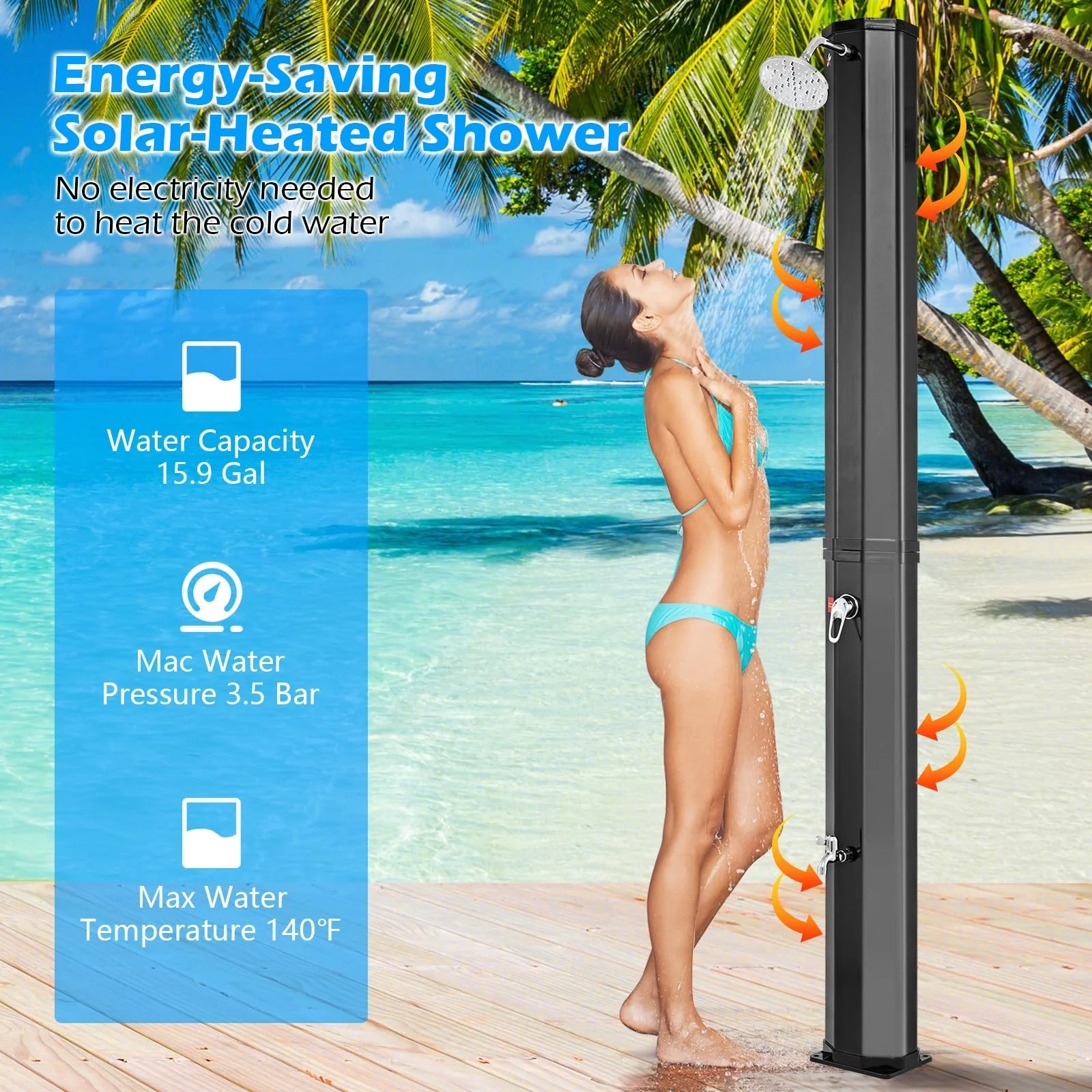 Goplus 15.9 Gallon/60 L Solar Heated Outdoor Shower - Image 3