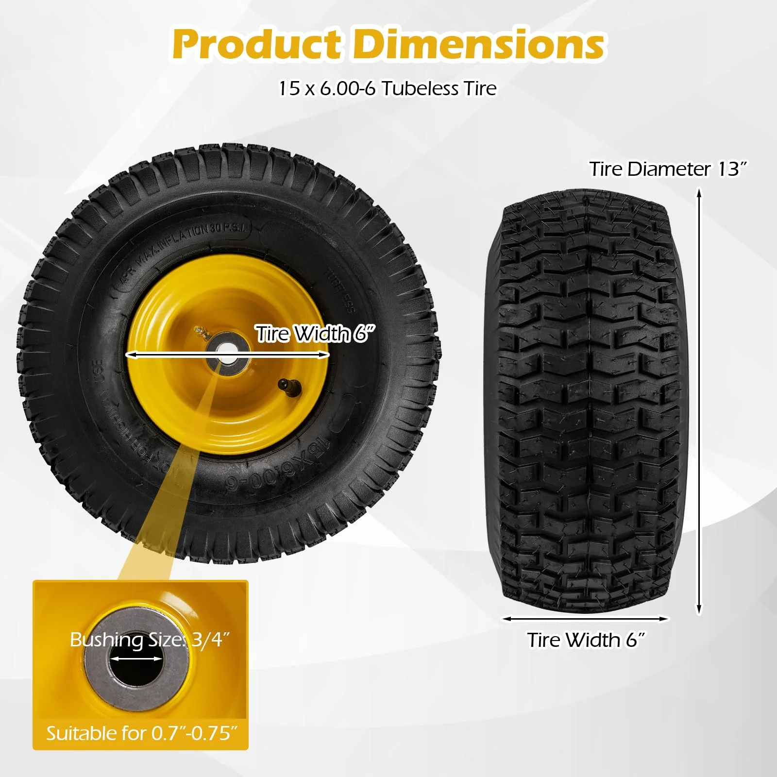 Goplus 15 x 6.00-6 Tubeless Tires & Wheels (2 Pack) - Image 8