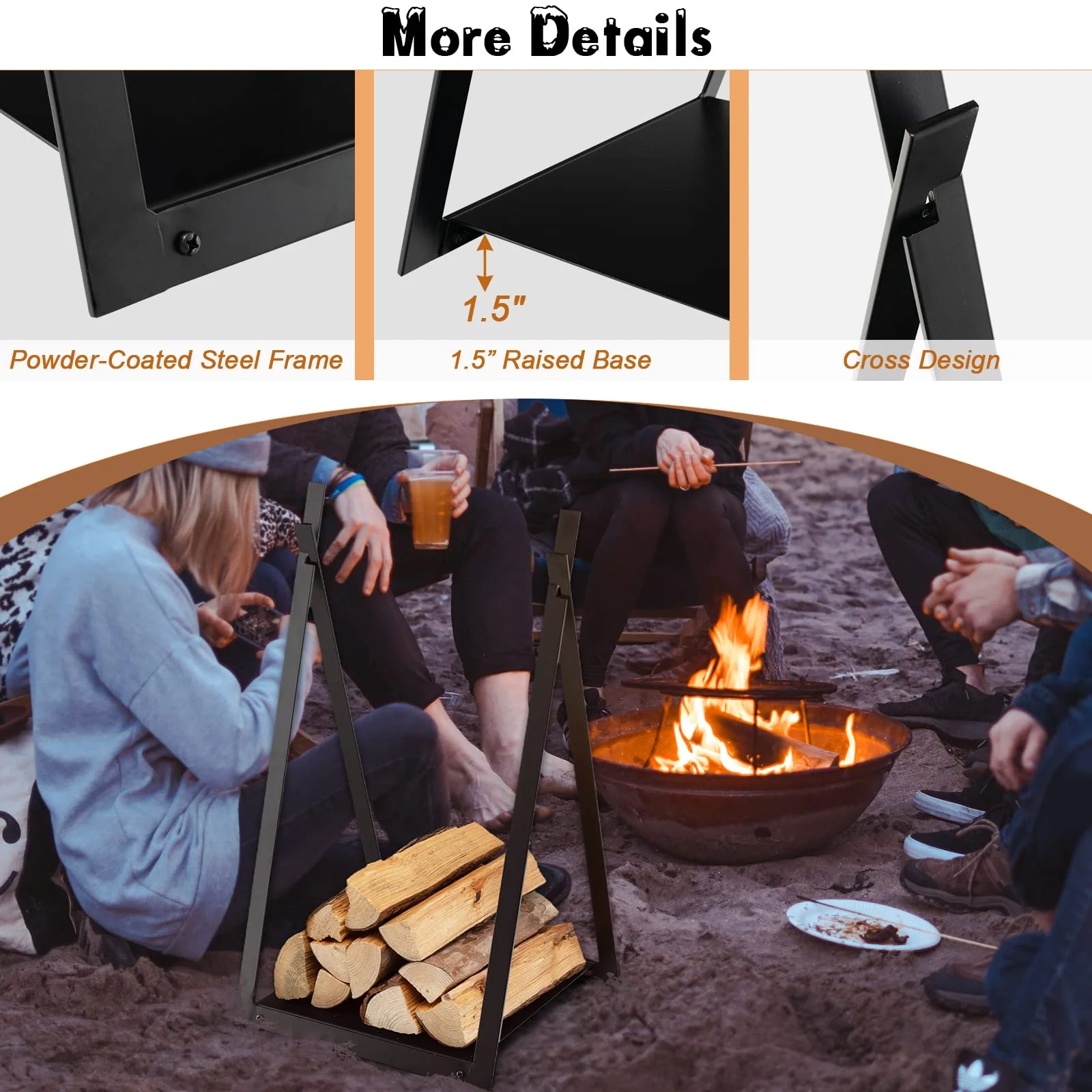 Goplus 16" Triangle Firewood Rack, Outdoor Small Decorative Firewood Holder with Raised Base - Image 6