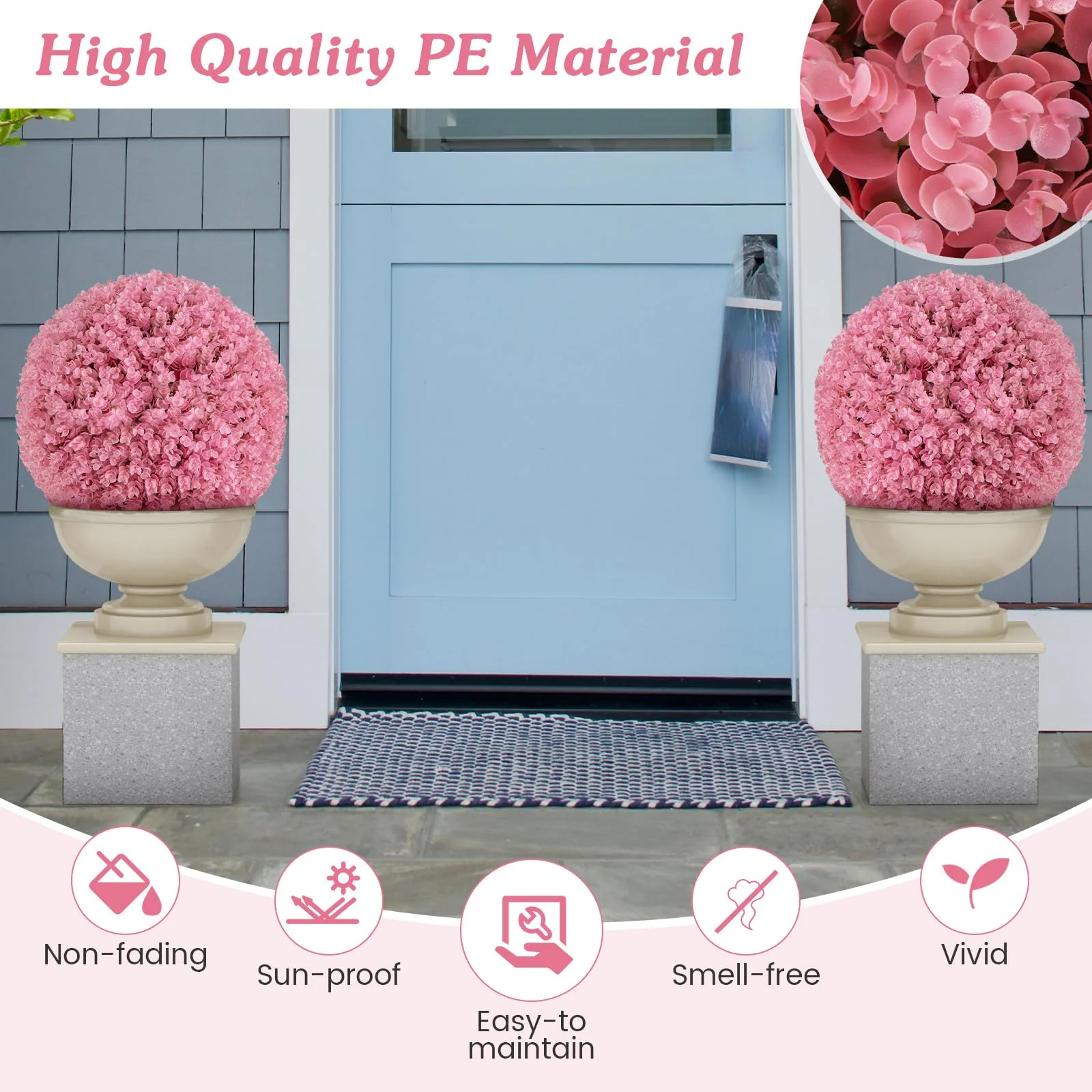 Goplus 17.5 Inch Topiary Balls Artificial Outdoor Set of 2, Faux Pink Eucalyptus Decorative Balls - Image 3