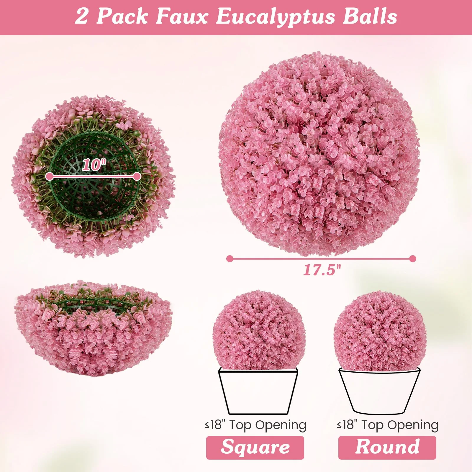 Goplus 17.5 Inch Topiary Balls Artificial Outdoor Set of 2, Faux Pink Eucalyptus Decorative Balls - Image 7
