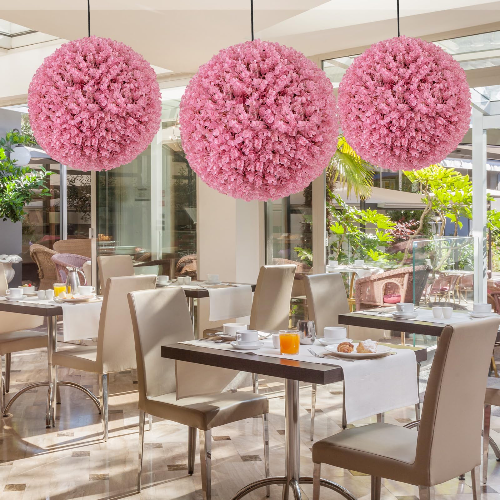 Goplus 17.5 Inch Topiary Balls Artificial Outdoor Set of 2, Faux Pink Eucalyptus Decorative Balls - Image 8