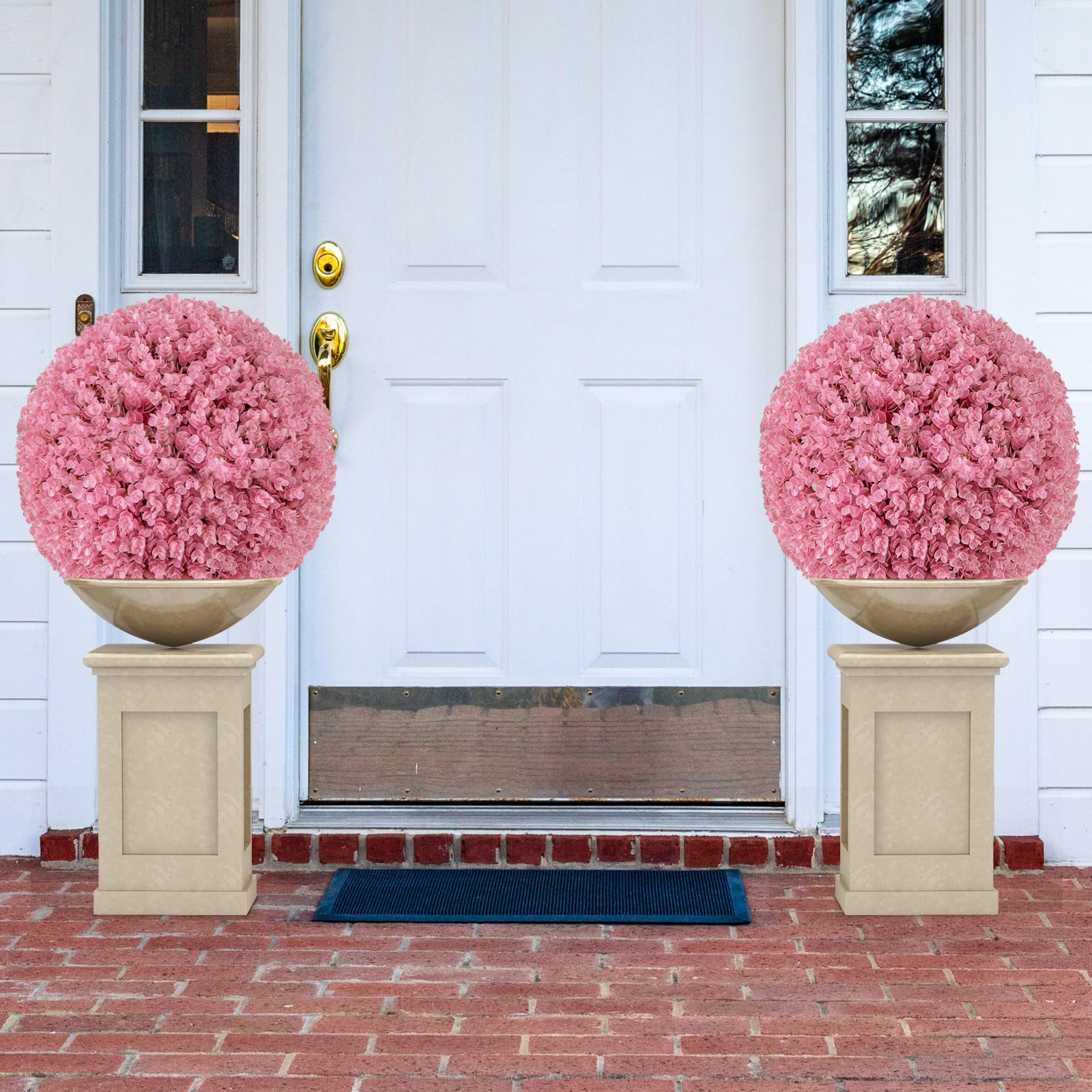 Goplus 17.5 Inch Topiary Balls Artificial Outdoor Set of 2, Faux Pink Eucalyptus Decorative Balls - Image 9