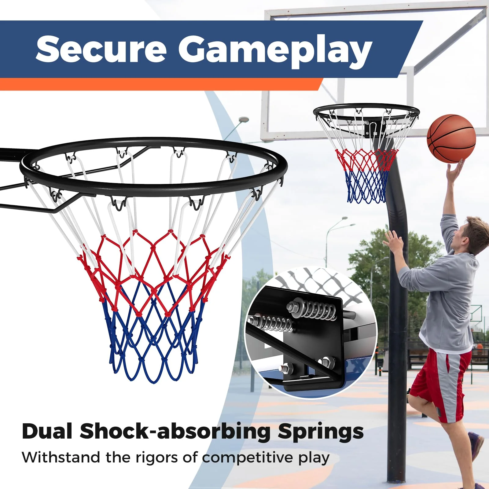 Goplus 18" Replacement Basketball Rim with All Weather Net & Dual-spring - Image 2