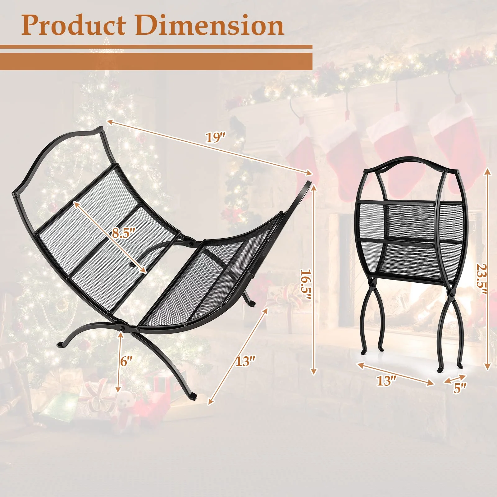 Goplus 19 Folding Firewood Rack, Portable Fireplace Log Rack w/ Convenient Handle, Heavy-Duty Steel Frame - Image 8