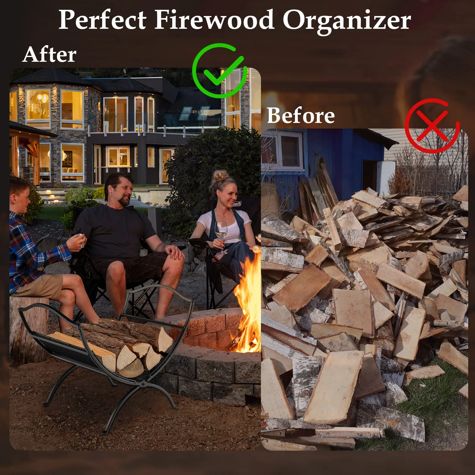 Goplus 19 Folding Firewood Rack, Portable Fireplace Log Rack w/ Convenient Handle, Heavy-Duty Steel Frame - Image 9