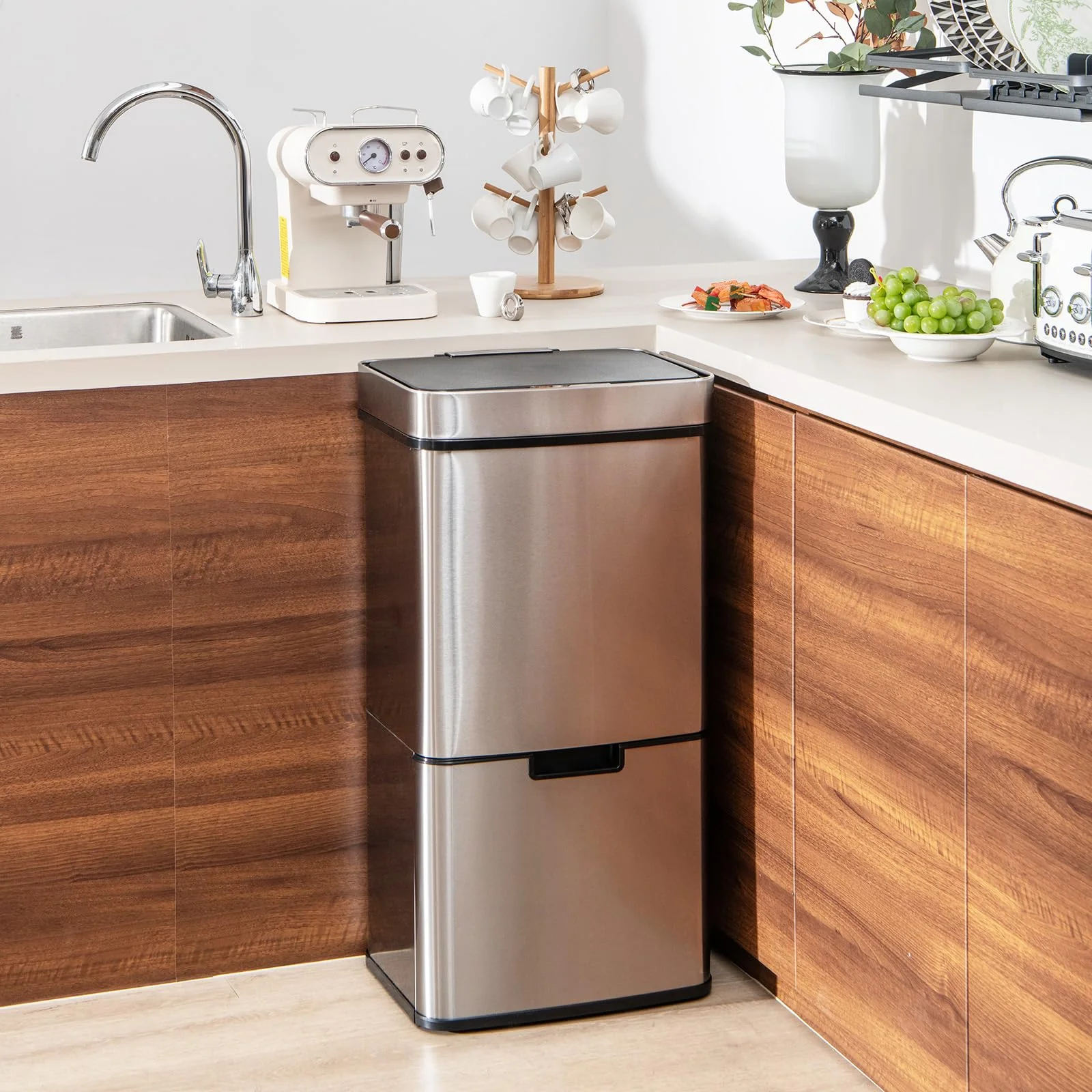 Goplus 19 Gal Stainless Steel Trash Can, 72 L Volume in 4 Containers, Motion Sensor Trash Bin - Image 2