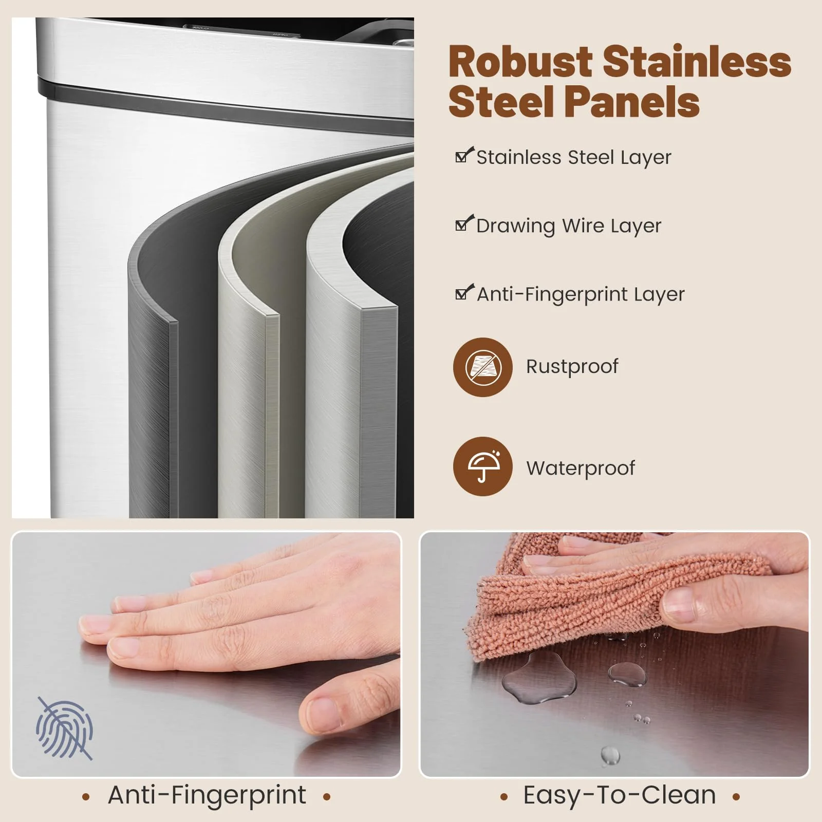 Goplus 19 Gal Stainless Steel Trash Can, 72 L Volume in 4 Containers, Motion Sensor Trash Bin - Image 5