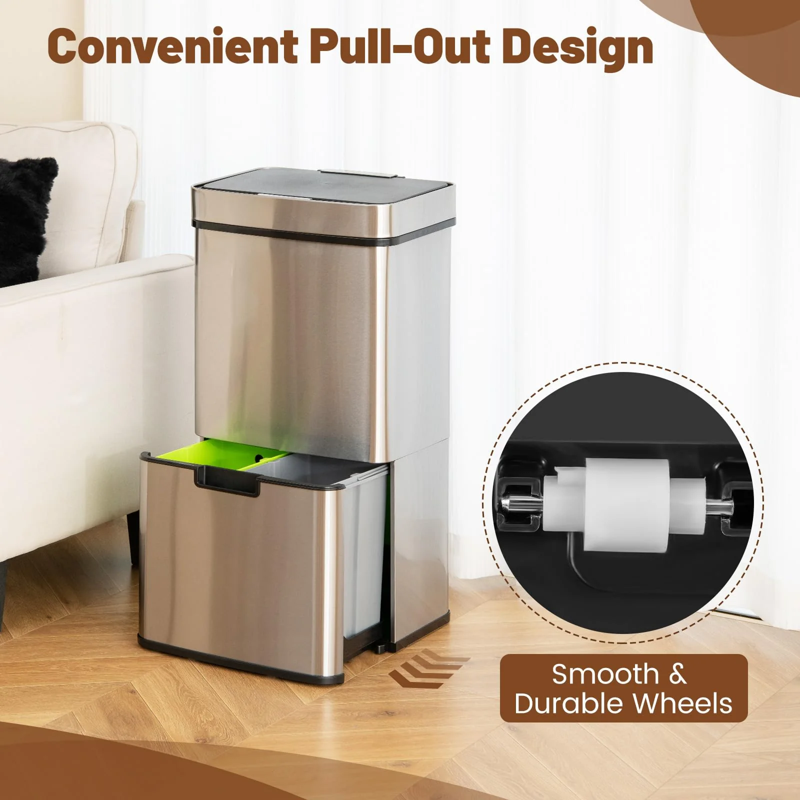 Goplus 19 Gal Stainless Steel Trash Can, 72 L Volume in 4 Containers, Motion Sensor Trash Bin - Image 9