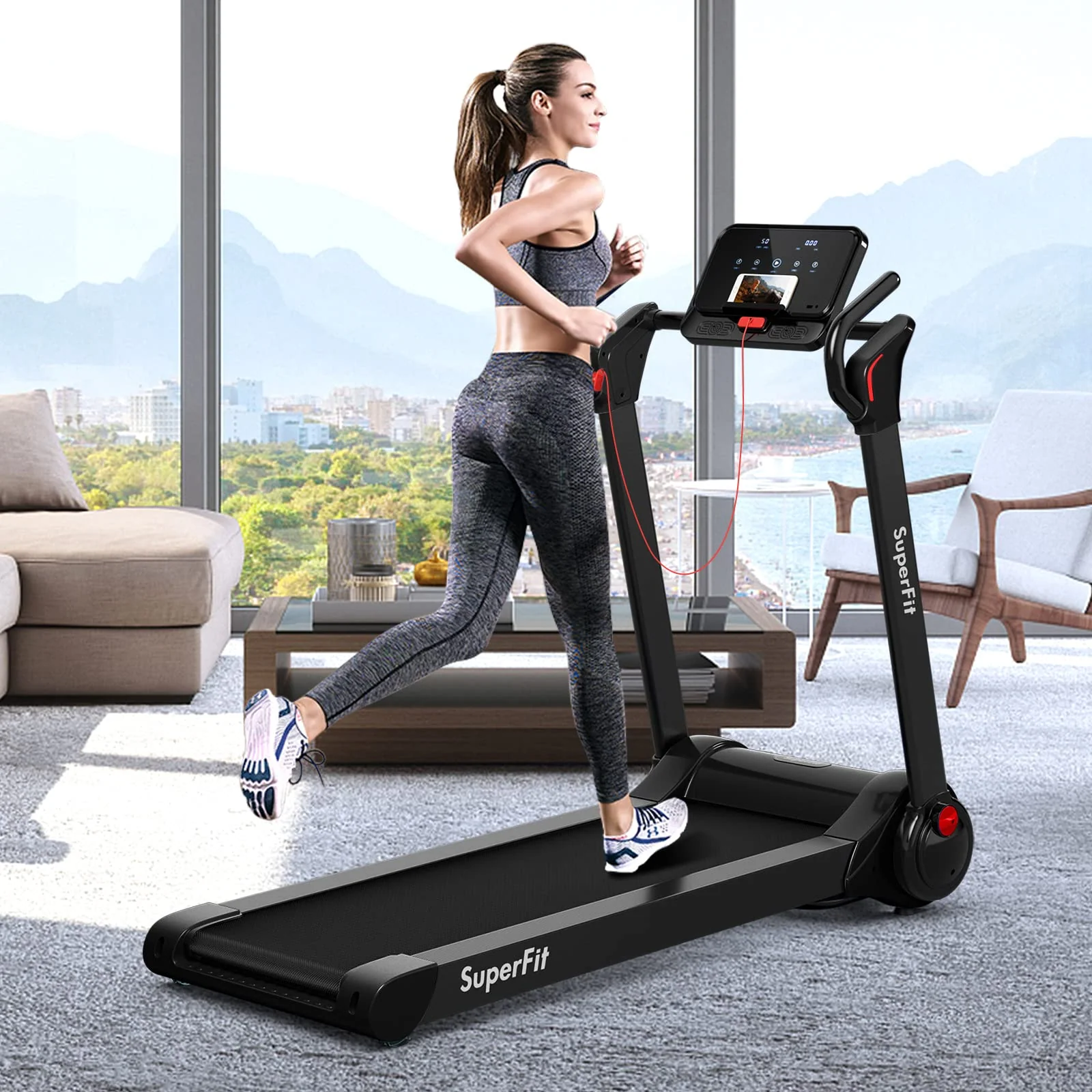 Goplus 2.25HP Folding Treadmill, Electric Superfit Treadmill W/LED Display - Image 2