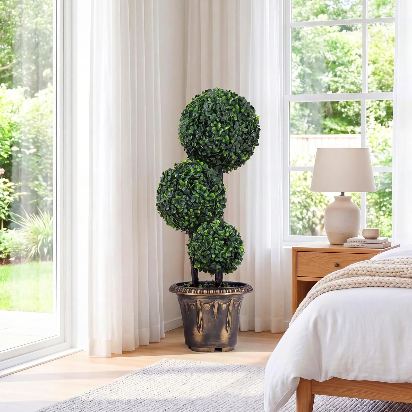 Goplus 2.5 FT Artificial Boxwood Topiary Tree Evergreen Faux Potted Plants (1/2 Pack) - Image 10