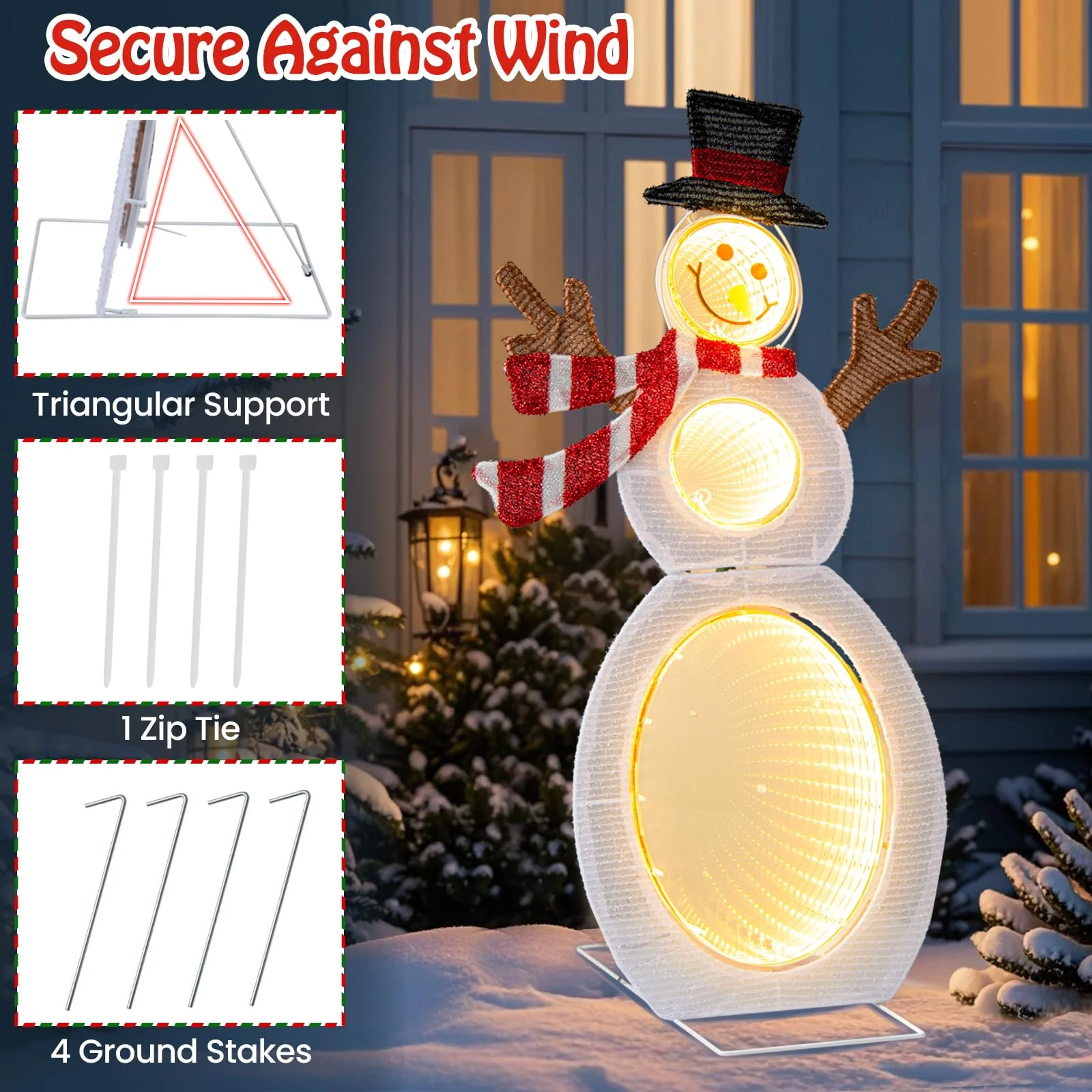 Goplus 2.6 FT Lighted Christmas Decoration, Pre-Lit 2D Snowman with 3 Infinity Mirror Lights - Image 4