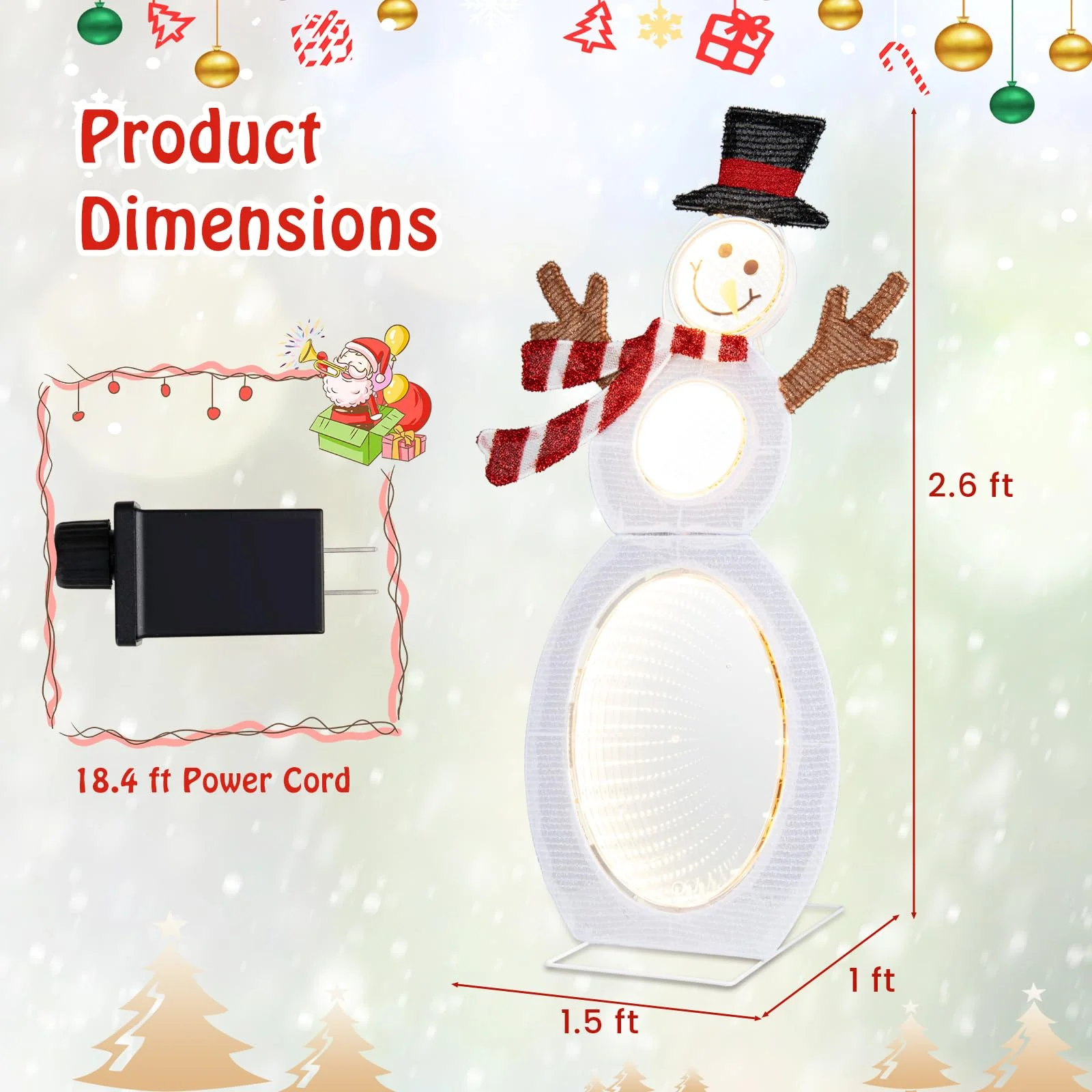 Goplus 2.6 FT Lighted Christmas Decoration, Pre-Lit 2D Snowman with 3 Infinity Mirror Lights - Image 7