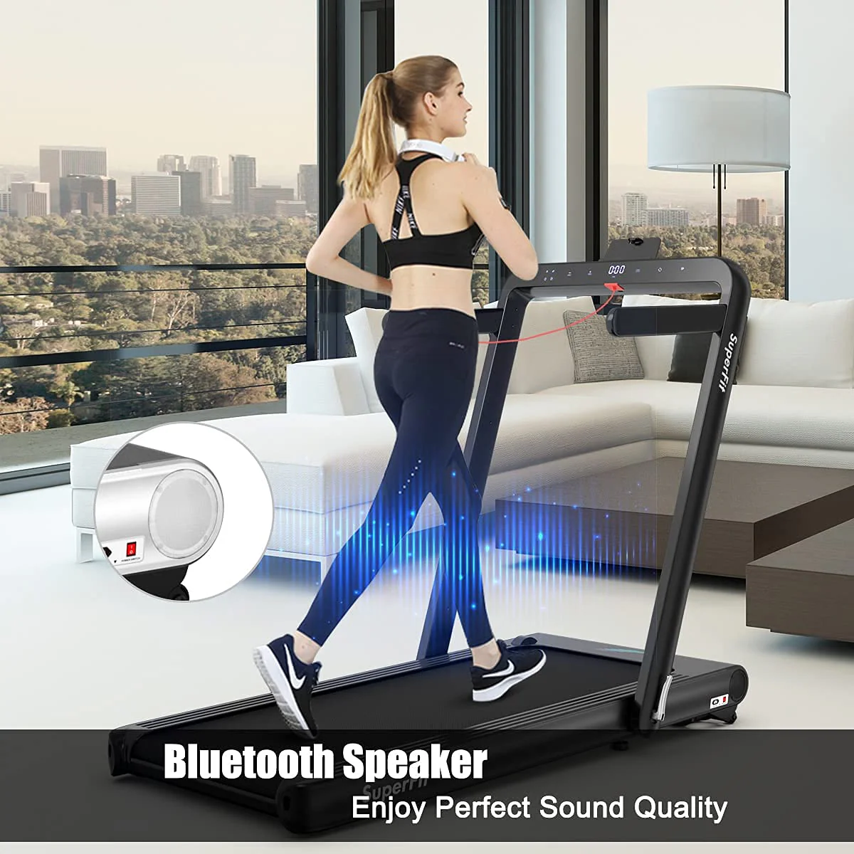 Goplus 2 in 1 Folding Treadmill, 4.75HP Superfit Under Desk Electric Treadmill with APP Control - Image 3