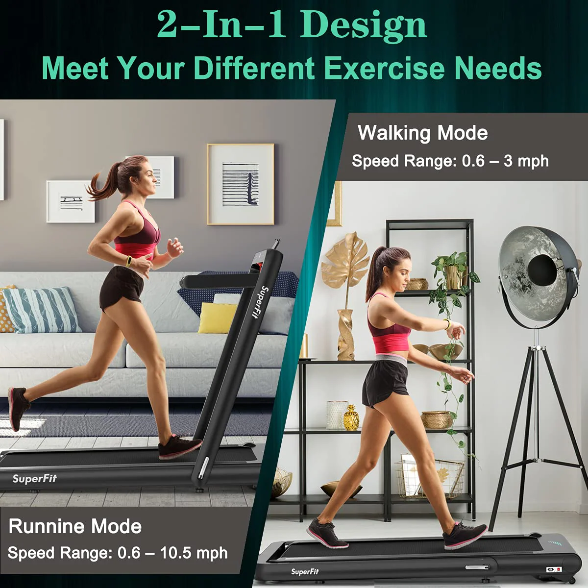 Goplus 2 in 1 Folding Treadmill, 4.75HP Superfit Under Desk Electric Treadmill with APP Control - Image 4