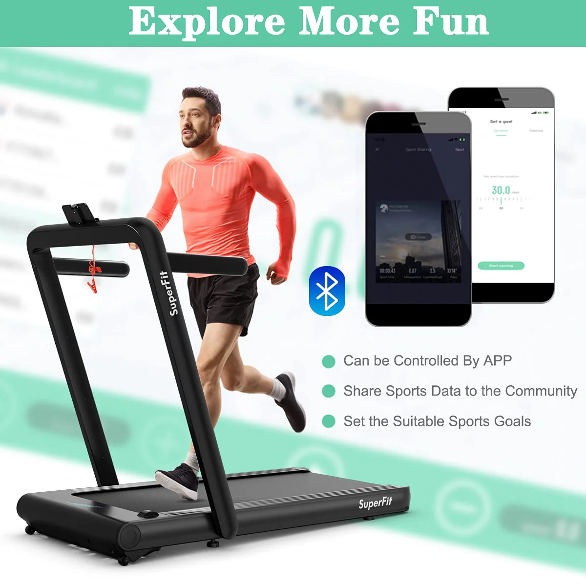 Goplus 2 in 1 Folding Treadmill, 4.75HP Superfit Under Desk Electric Treadmill with APP Control - Image 6