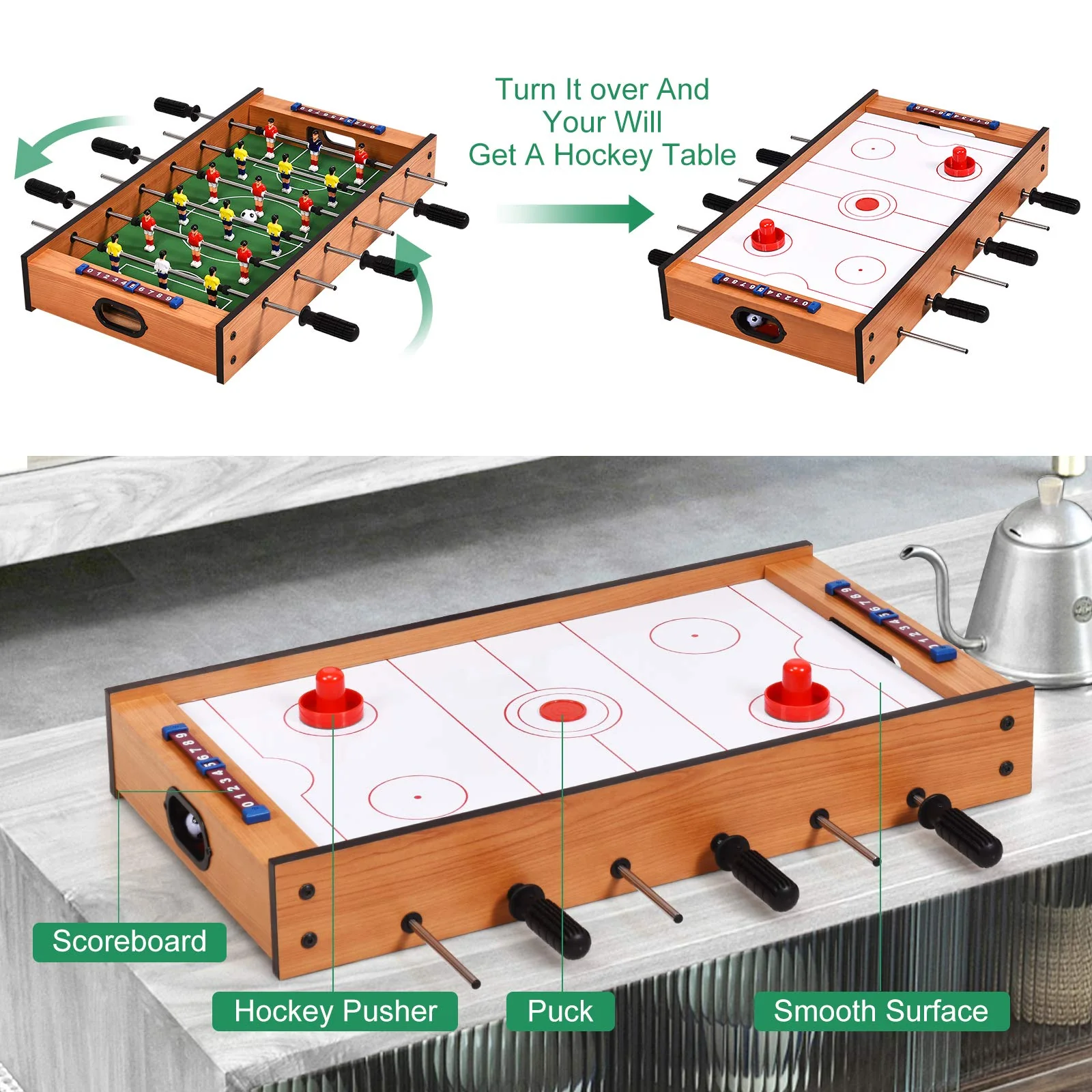 Goplus 2 in 1 Multi Game Table, Mini Foosball Table & Air Hockey Table with Realistic Playing Field - Image 2
