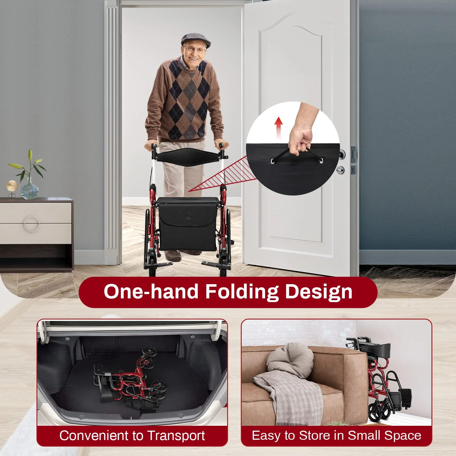 Goplus 2 in 1 Rollator Walker for Seniors, Medical Walker with Seat - Image 6